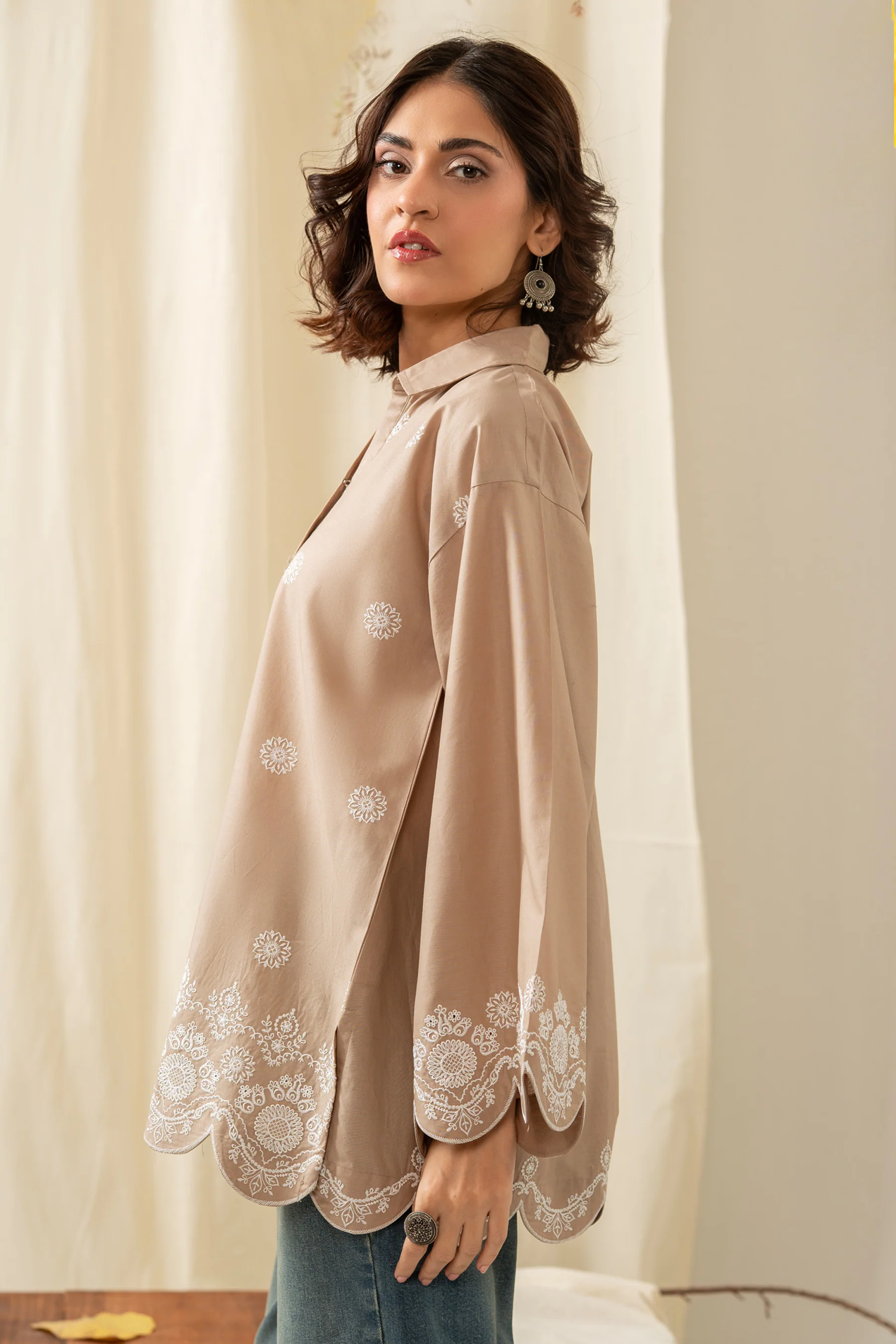 EMBROIDERED CHIKANKARI CAMBRIC STITCHED 1 PIECE SHIRT - Image 5