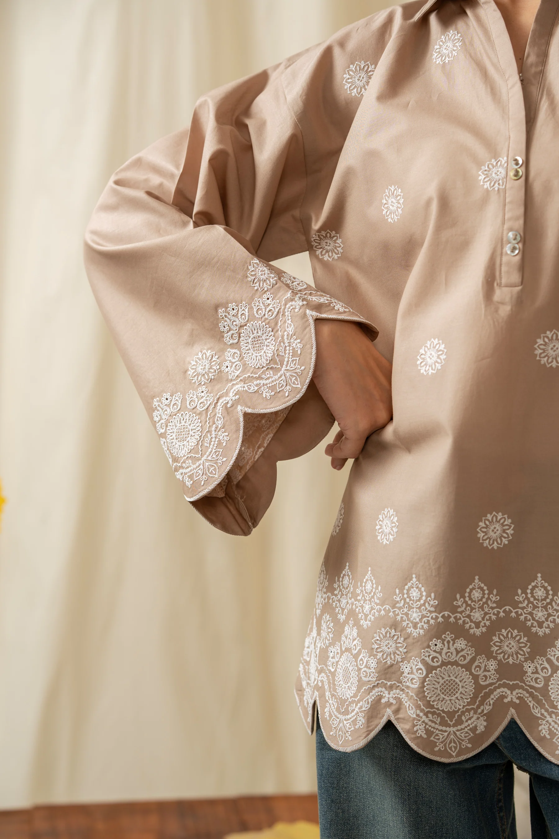 EMBROIDERED CHIKANKARI CAMBRIC STITCHED 1 PIECE SHIRT - Image 6