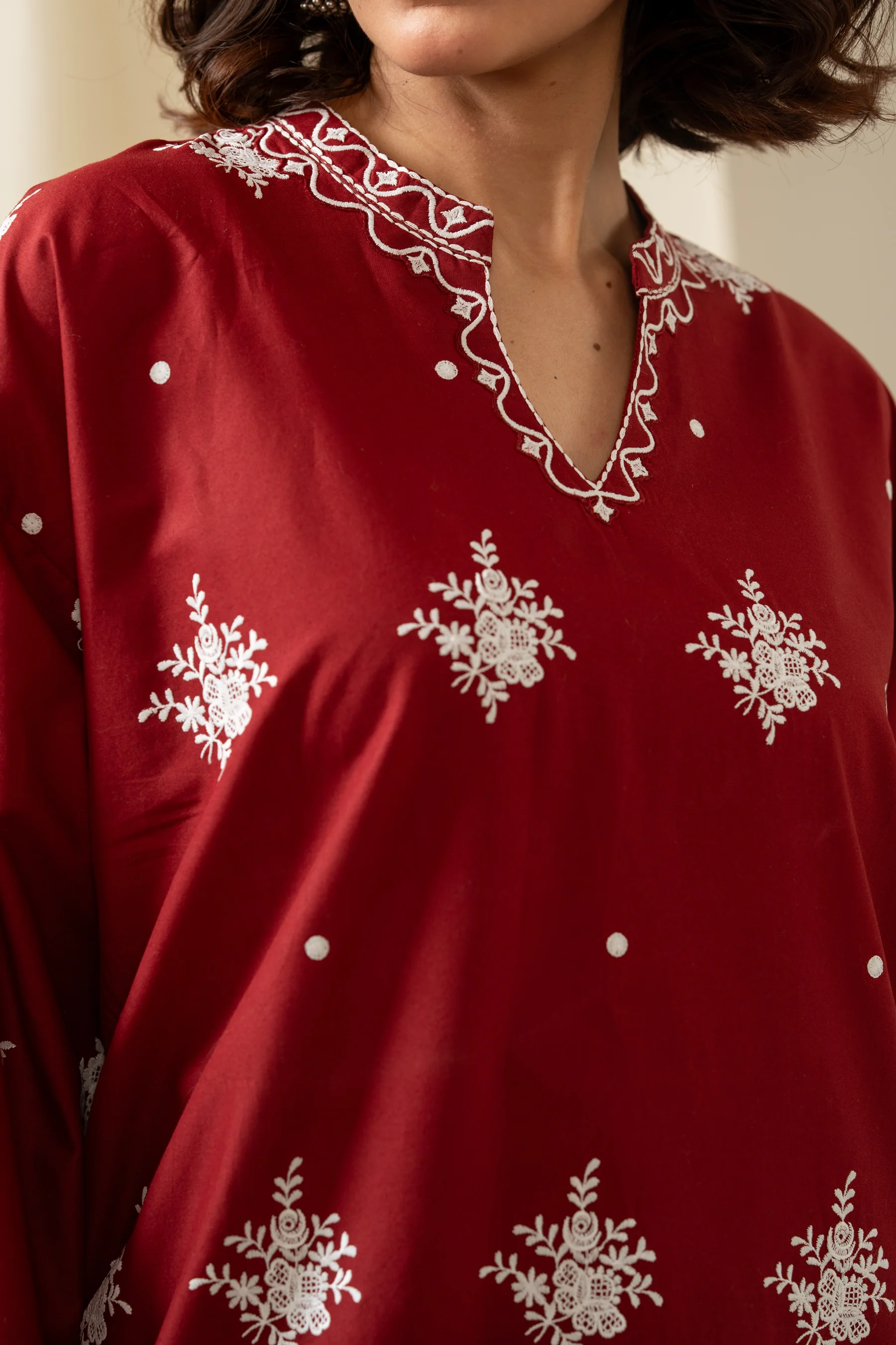 EMBROIDERED CHIKANKARI CAMBRIC STITCHED 1 PIECE SHIRT - Image 4