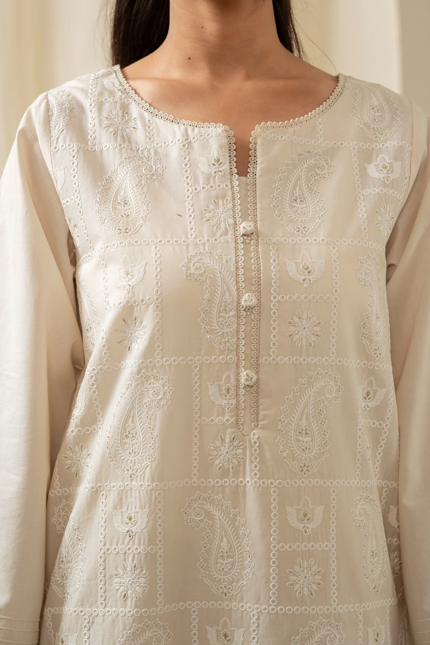 EMBROIDERED CHIKANKARI CAMBRIC STITCHED 1 PIECE SHIRT - Image 3