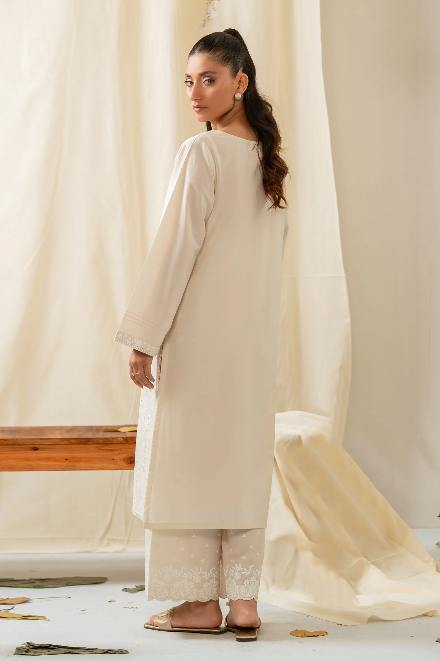 EMBROIDERED CHIKANKARI CAMBRIC STITCHED 1 PIECE SHIRT - Image 4