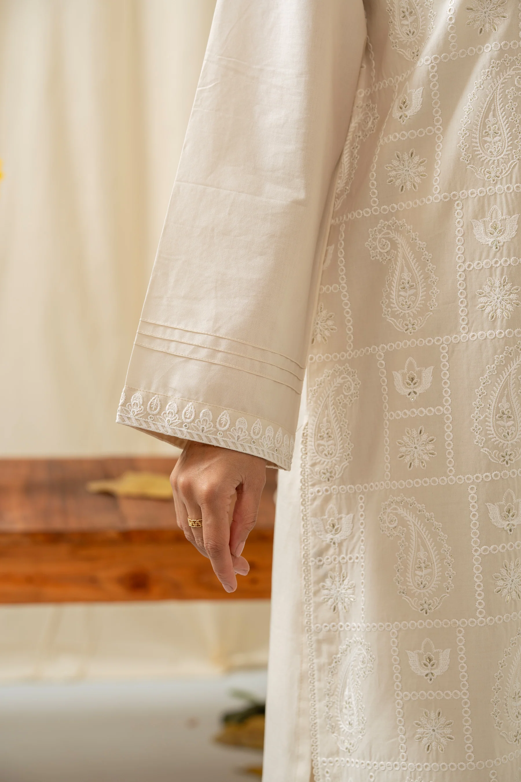 EMBROIDERED CHIKANKARI CAMBRIC STITCHED 1 PIECE SHIRT - Image 5