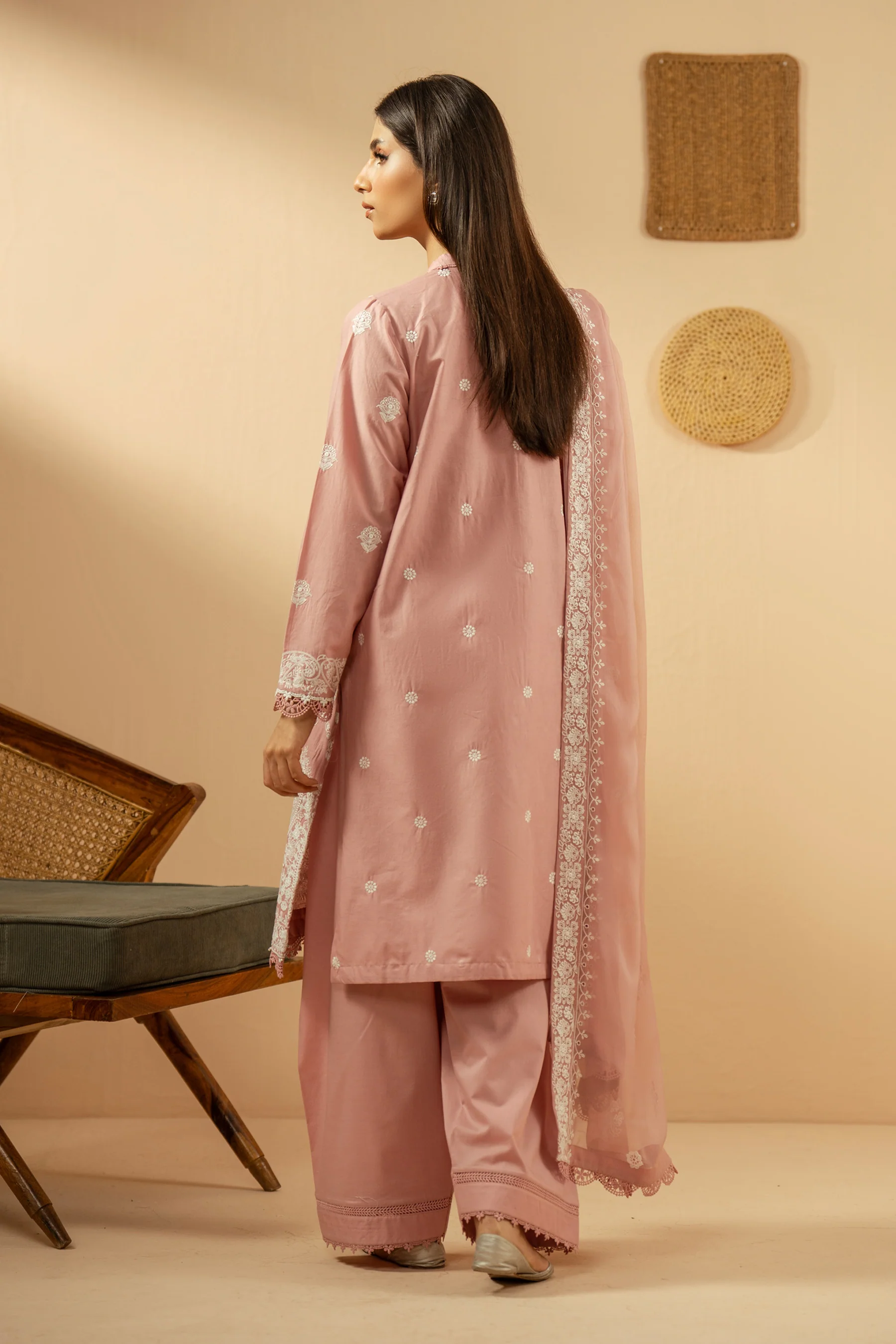 EMBROIDERED CHIKANKARI UNSTITCHED 3 PIECE SUIT - Image 3