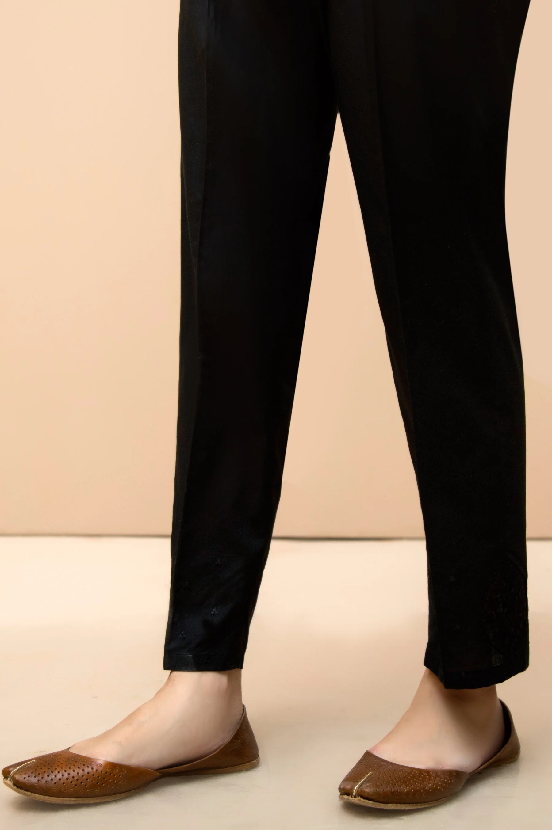 Embroidered Cambric Cigarette Pants - Black