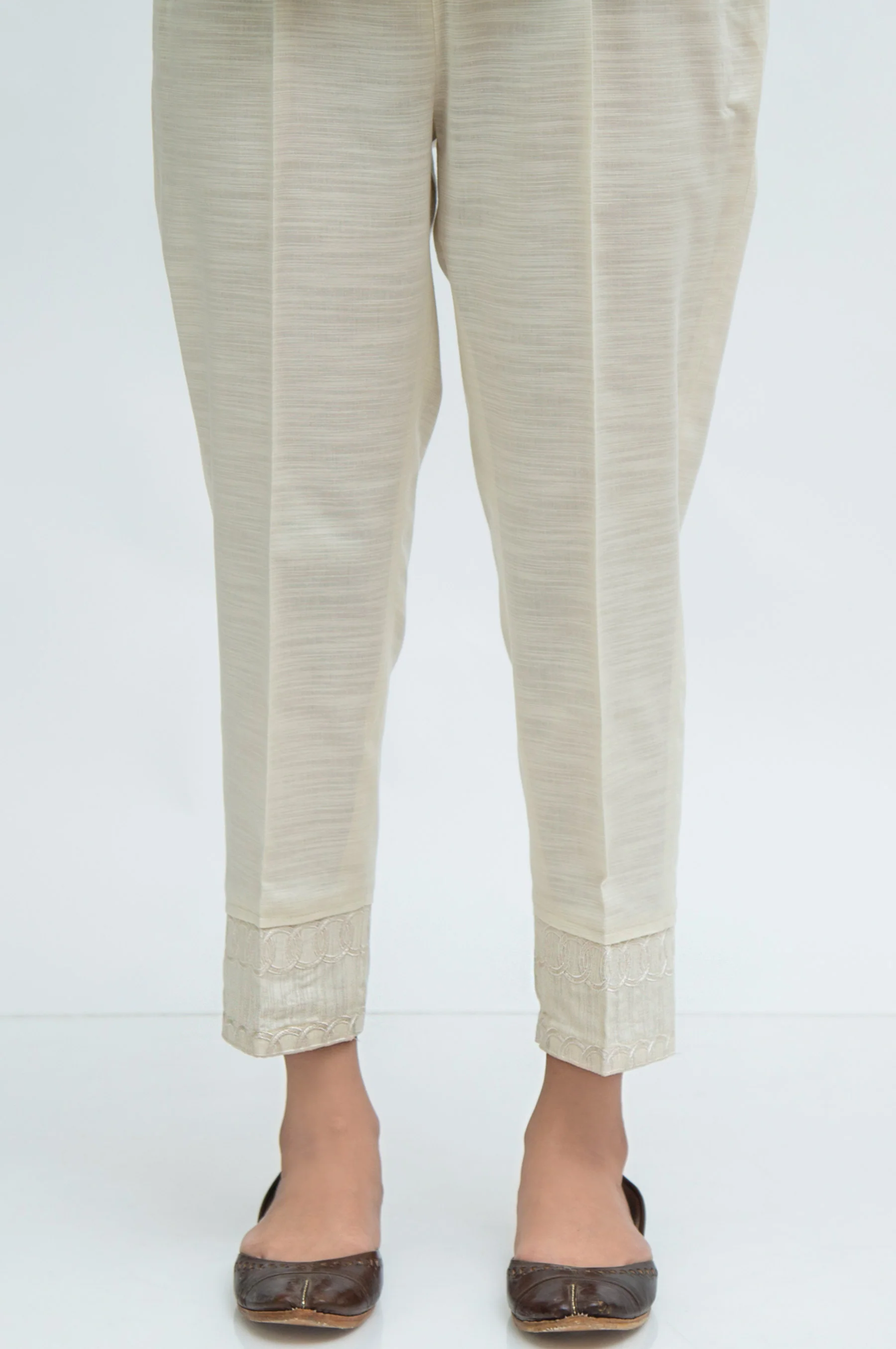 Embroidered khaddar Cigarette Pants - Off White