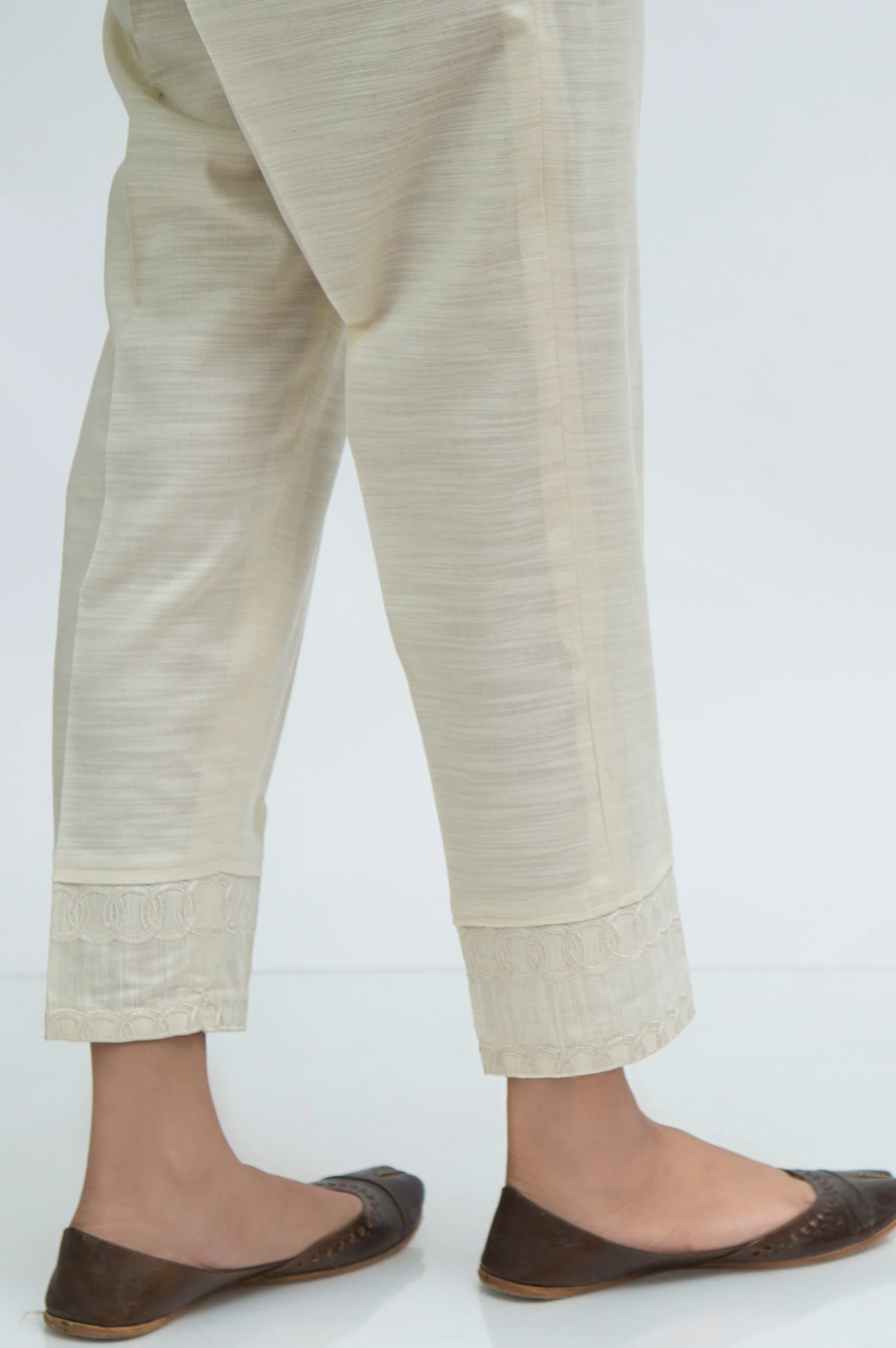 Embroidered khaddar Cigarette Pants - Off White - Image 2