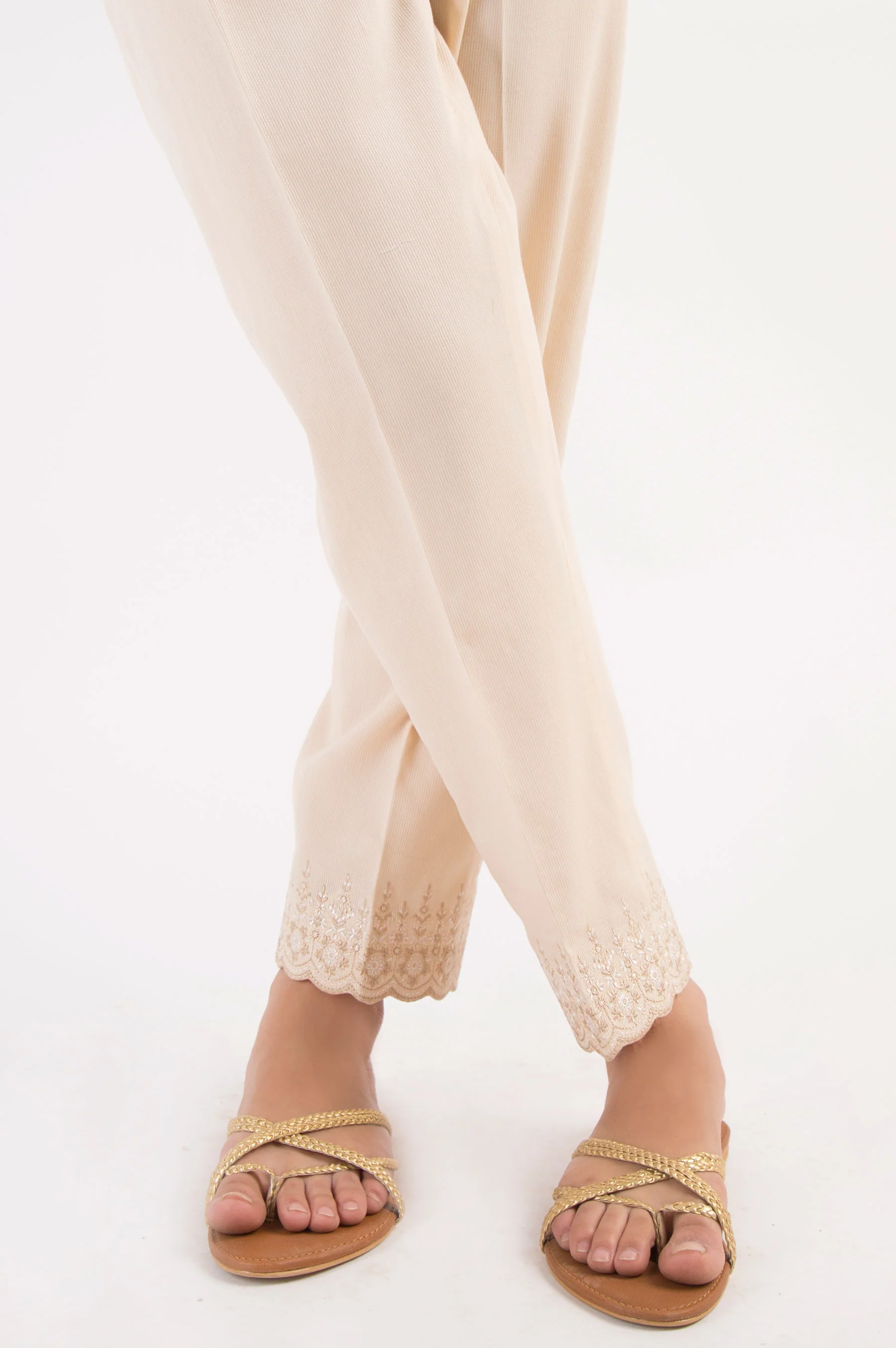 Embroidered Cottel Pants - Beige - Image 2