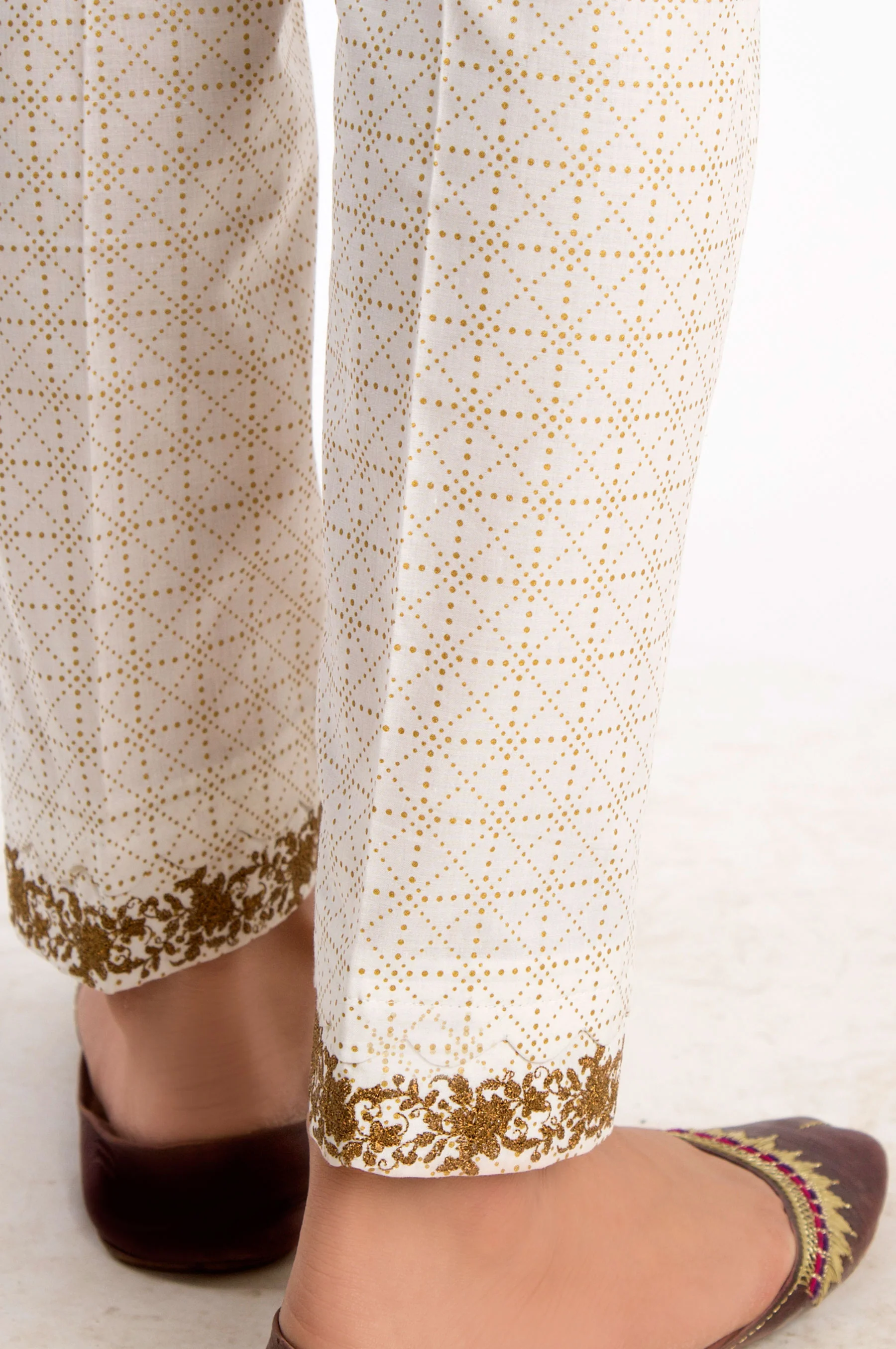 Embroidered Gold Paste Pants - Gold Paste/White - Image 3