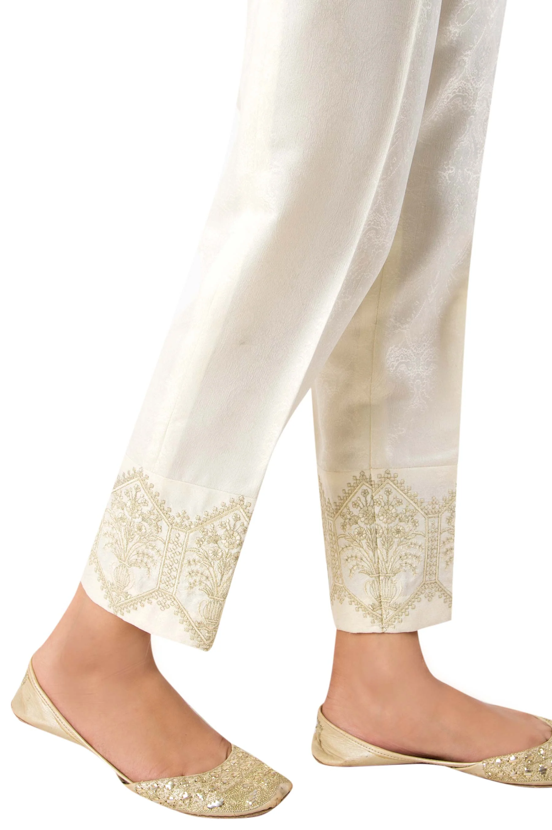 Embroidered Cigarette Pants - Off White - Image 2