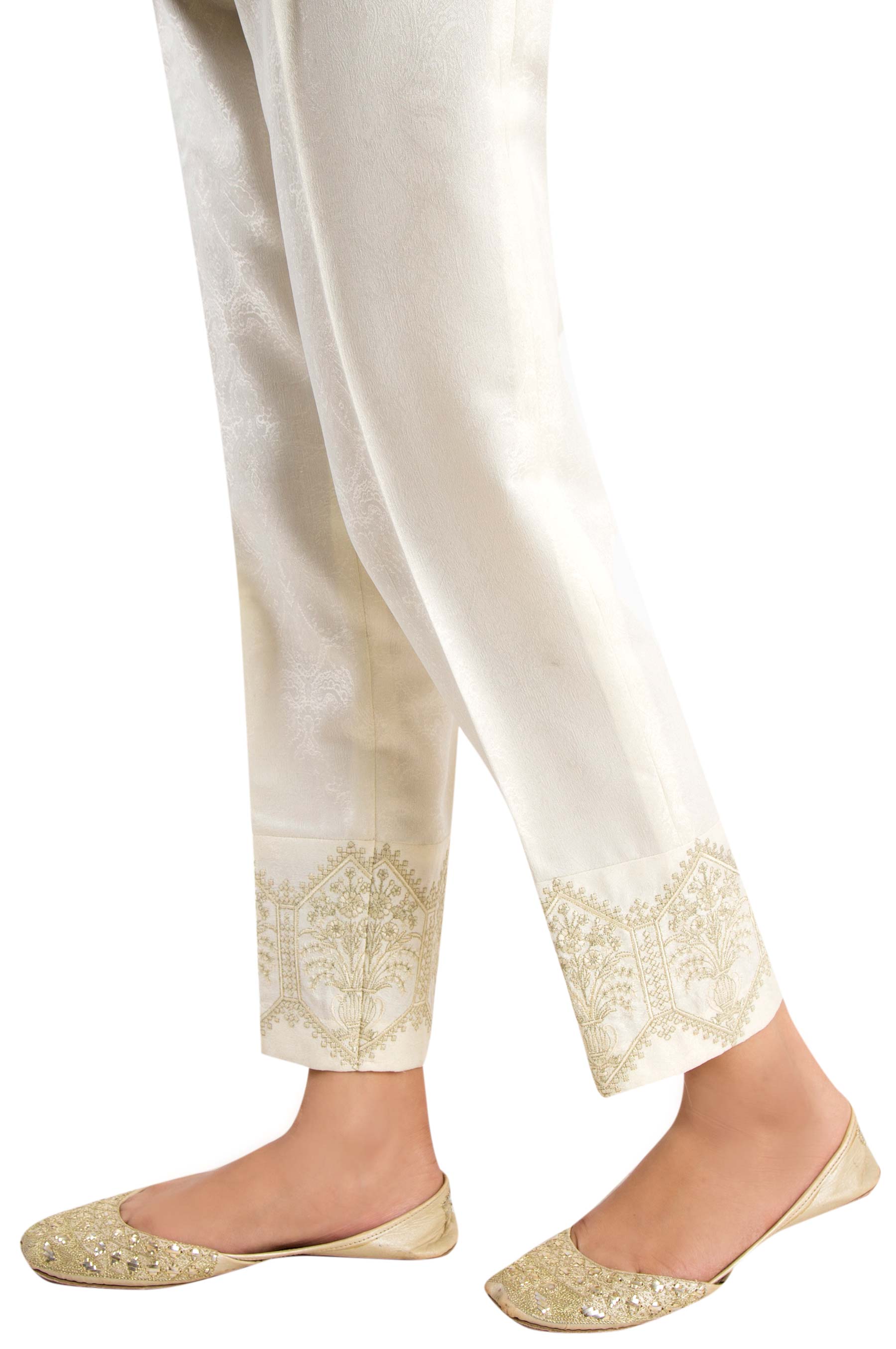 Embroidered Cigarette Pants - Off White - Image 3