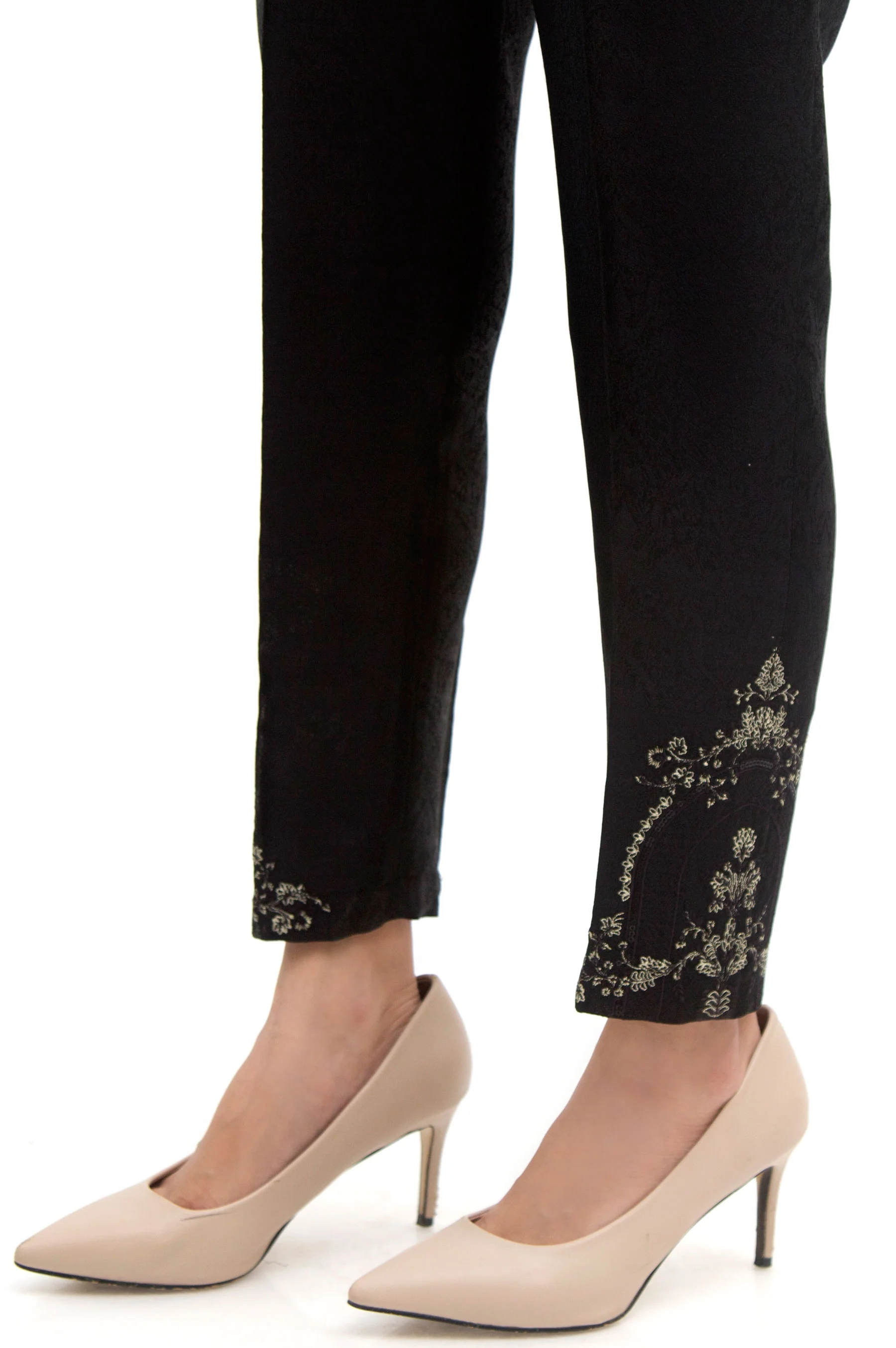 Embroidered Jamawar Pants - Black - Image 4