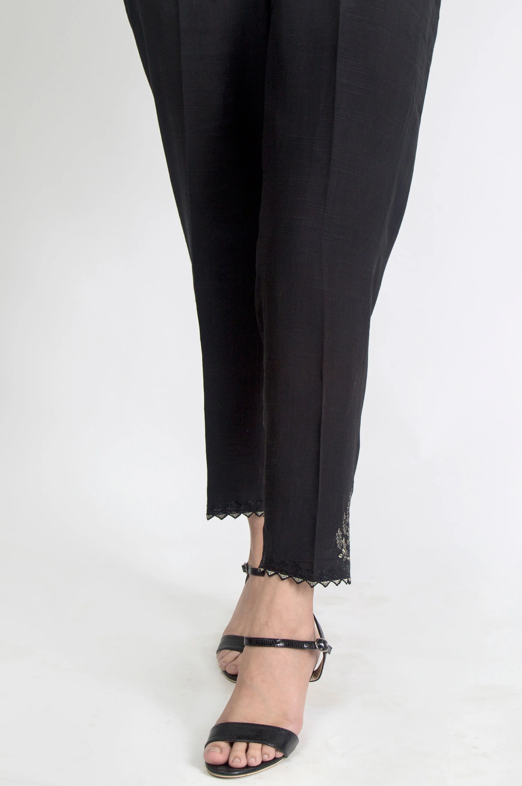 Embroidered Raw Silk Pants - Black - Image 2