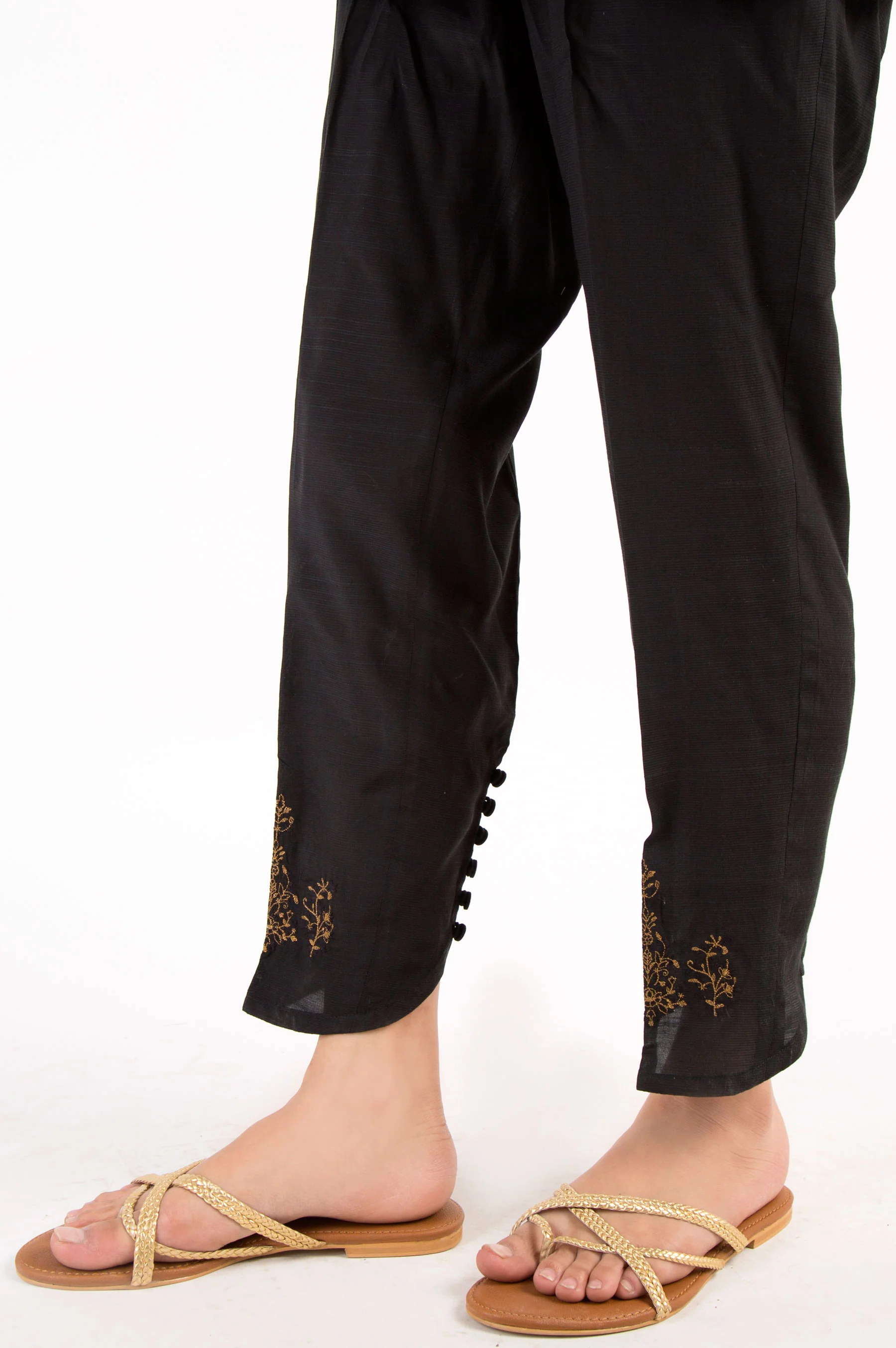 Embroidered Cigarette Pants - Black - Image 3