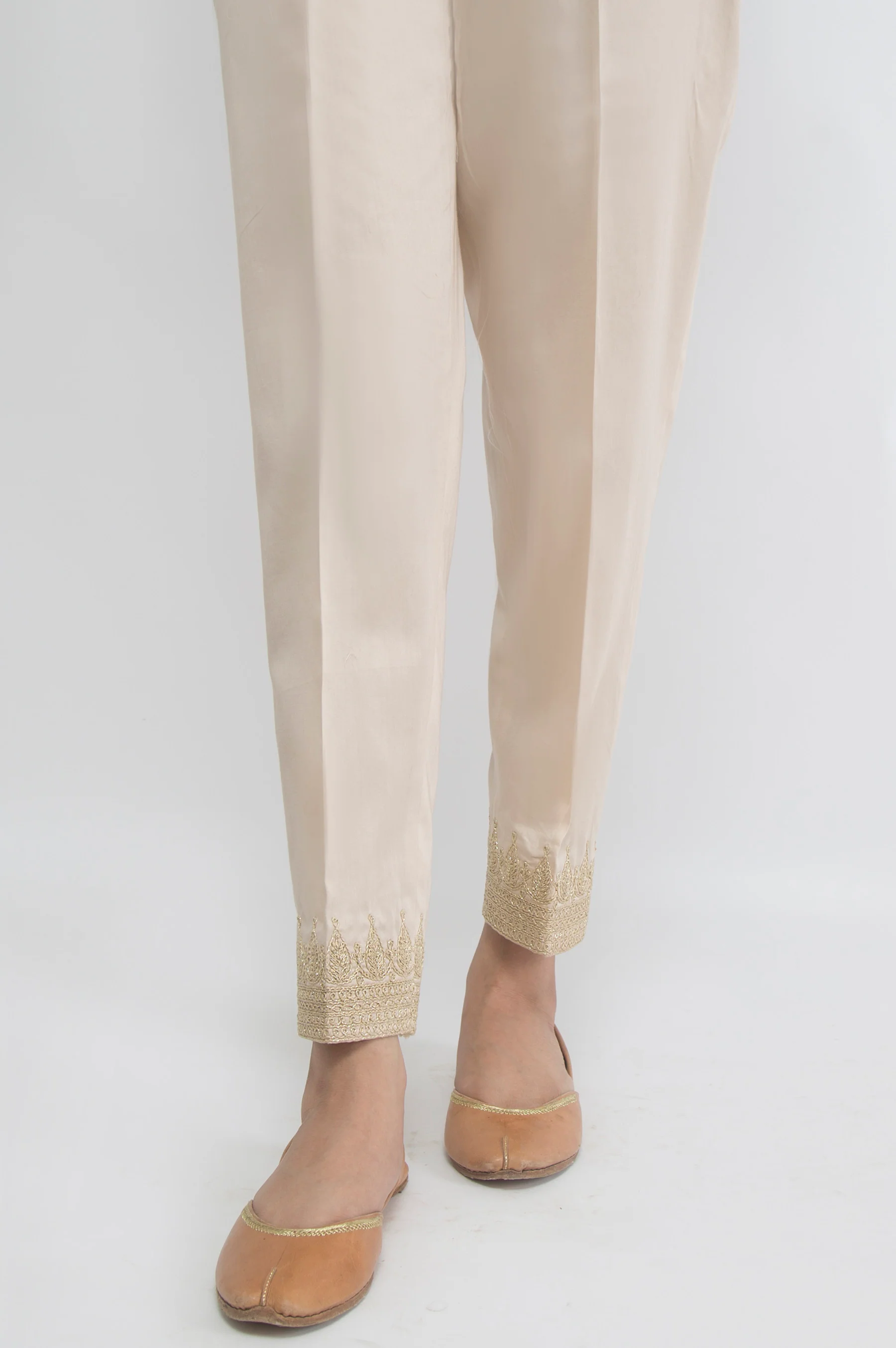 Embroidered Cotton Satin Pants