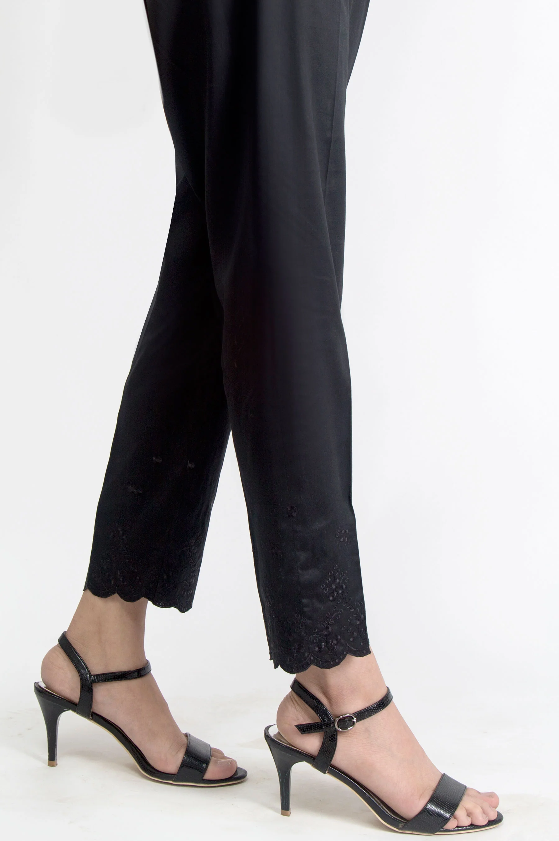 Embroidered Cotton Satin Pants - Black - Image 4