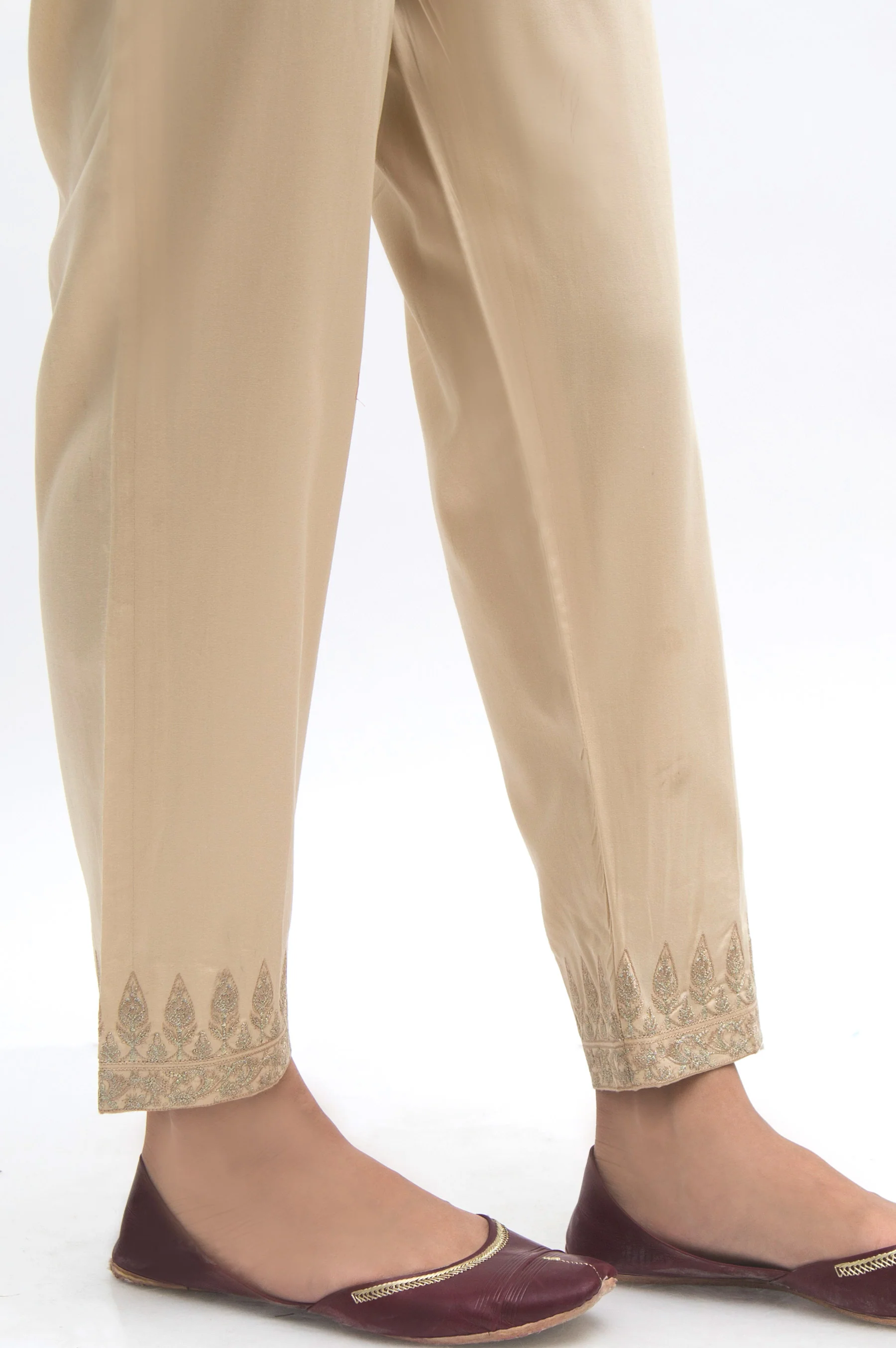 Embroidered Cigarette Pants - Beige - Image 3