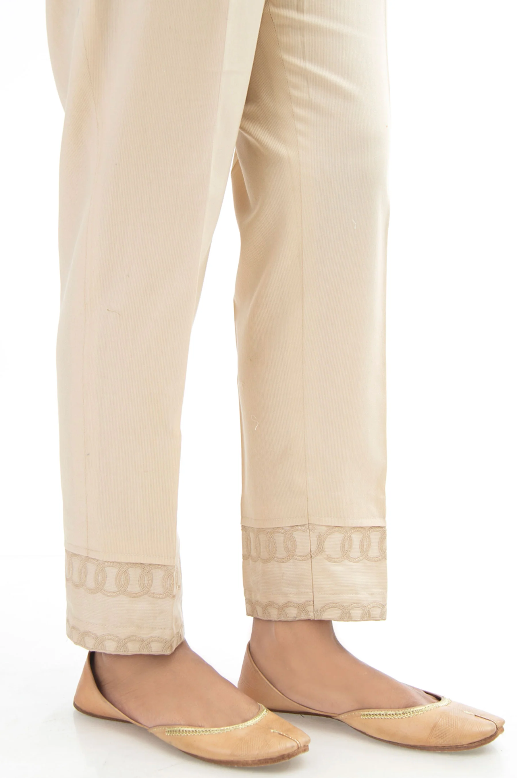 Embroidered Cottel Cigarette Pants - Beige - Image 2