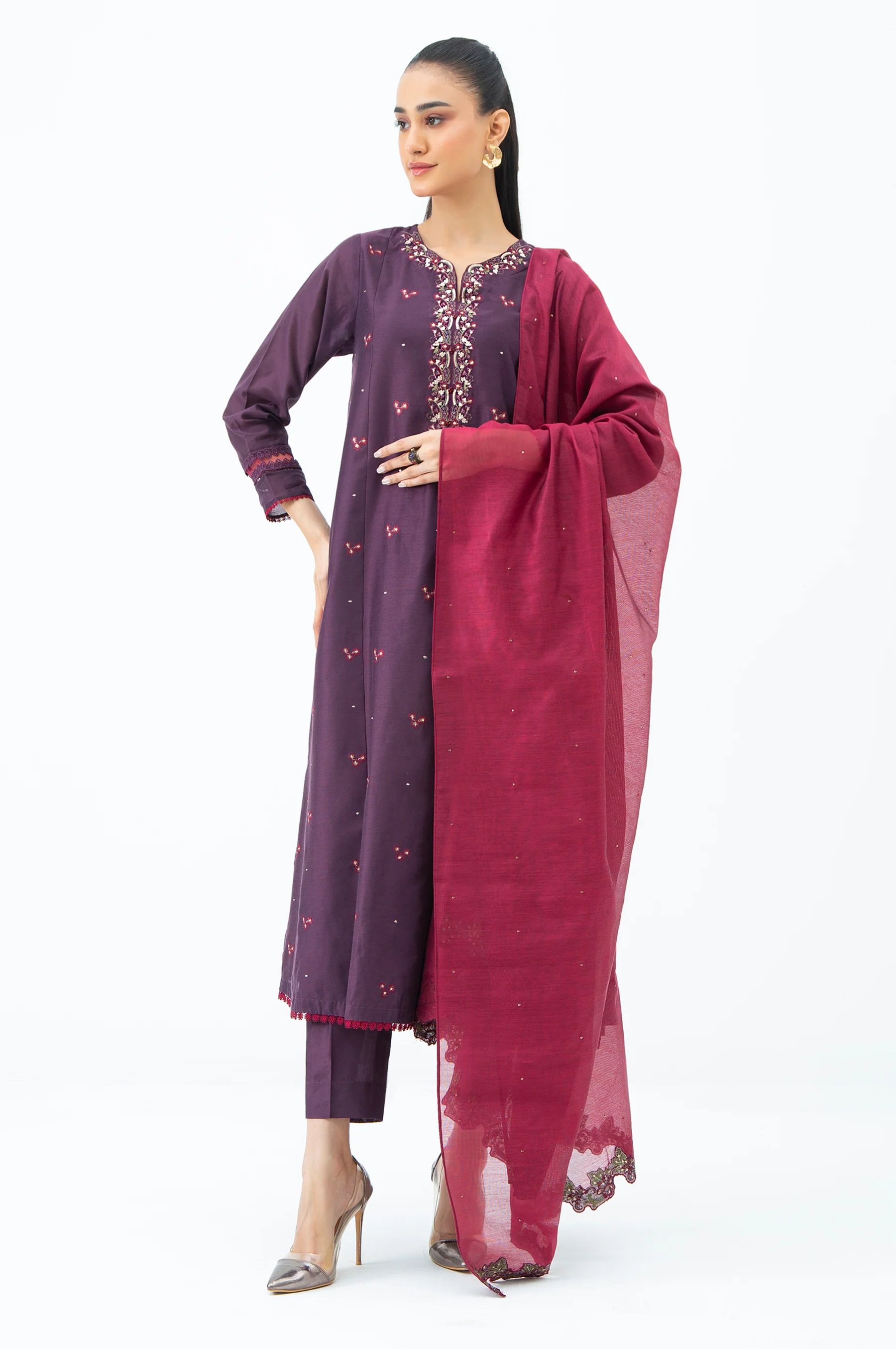 EMBROIDERED COTTON NET STITCHED 3 PIECE SUIT - Image 2