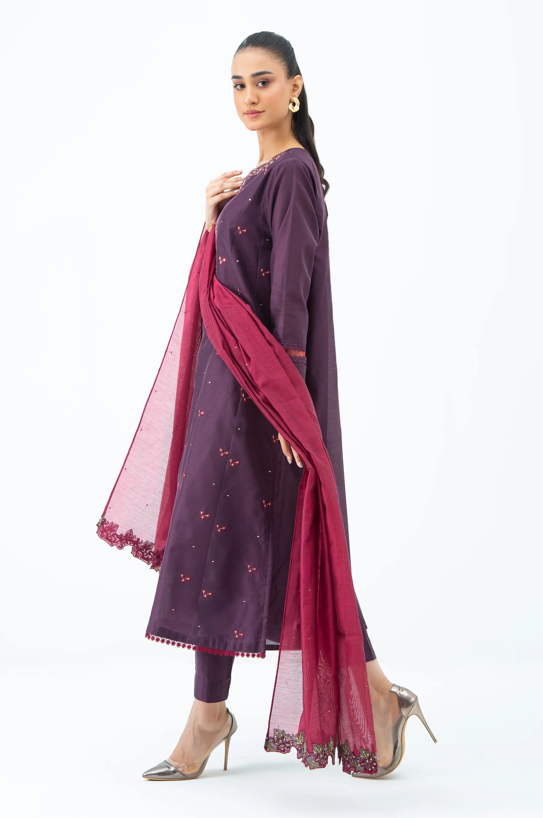 EMBROIDERED COTTON NET STITCHED 3 PIECE SUIT - Image 3