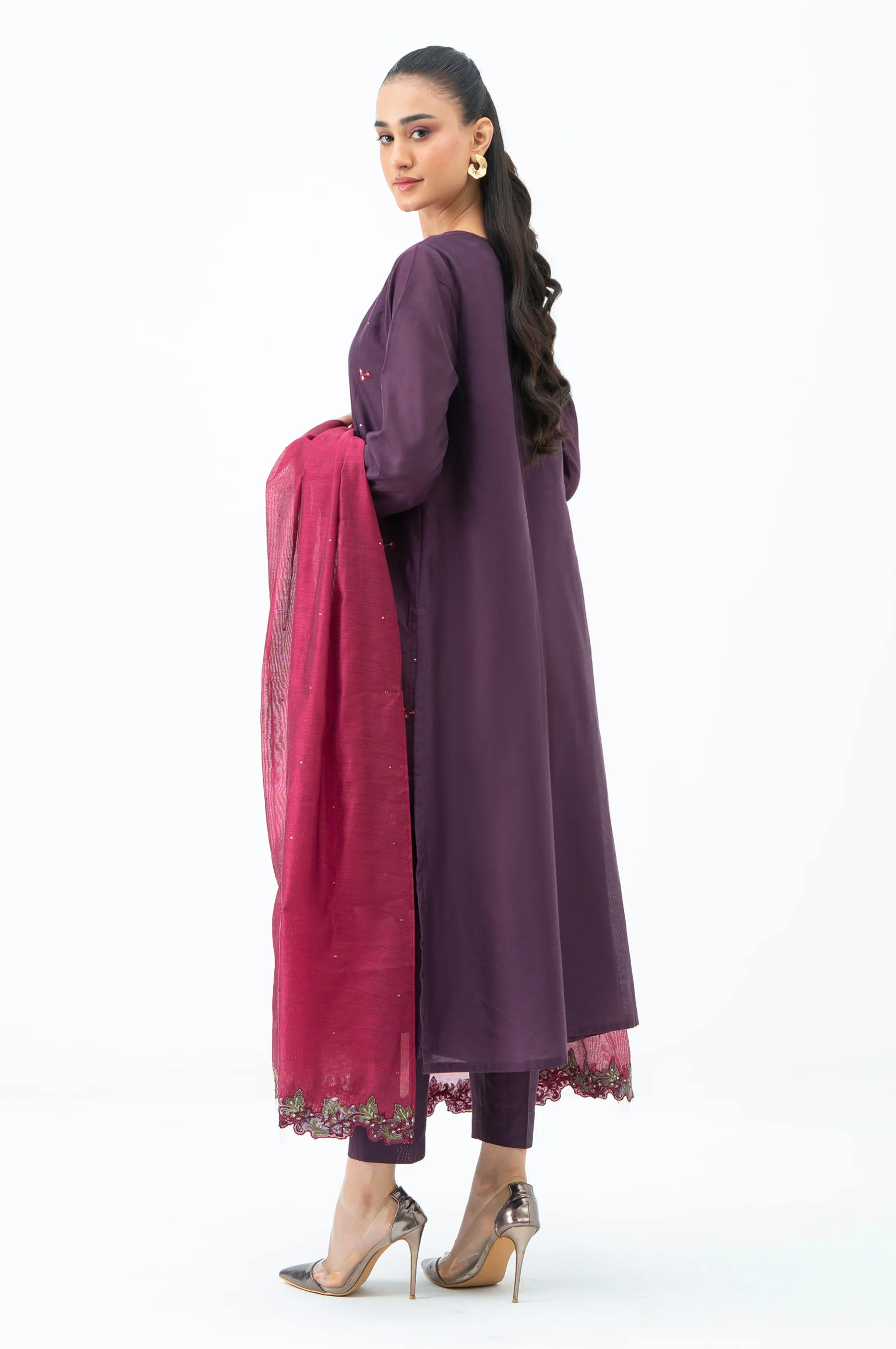 EMBROIDERED COTTON NET STITCHED 3 PIECE SUIT - Image 4