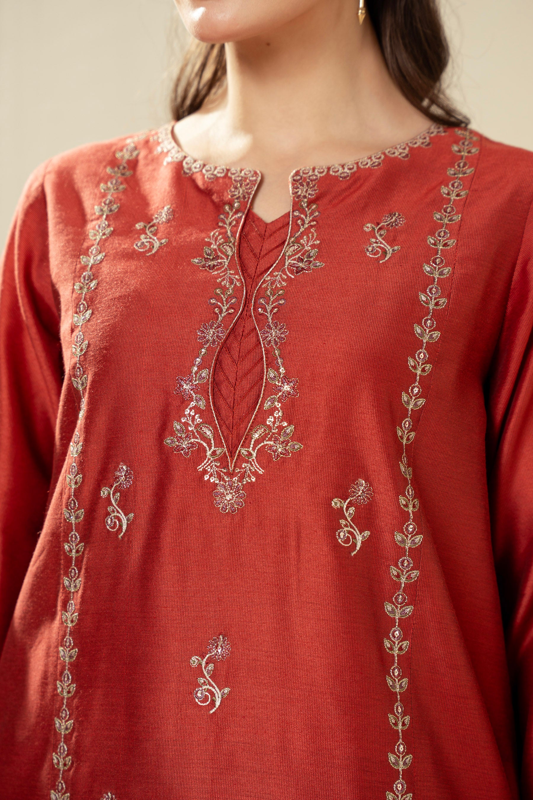 EMBROIDERED COTTON NET STITCHED 3 PIECE SUIT - Image 6