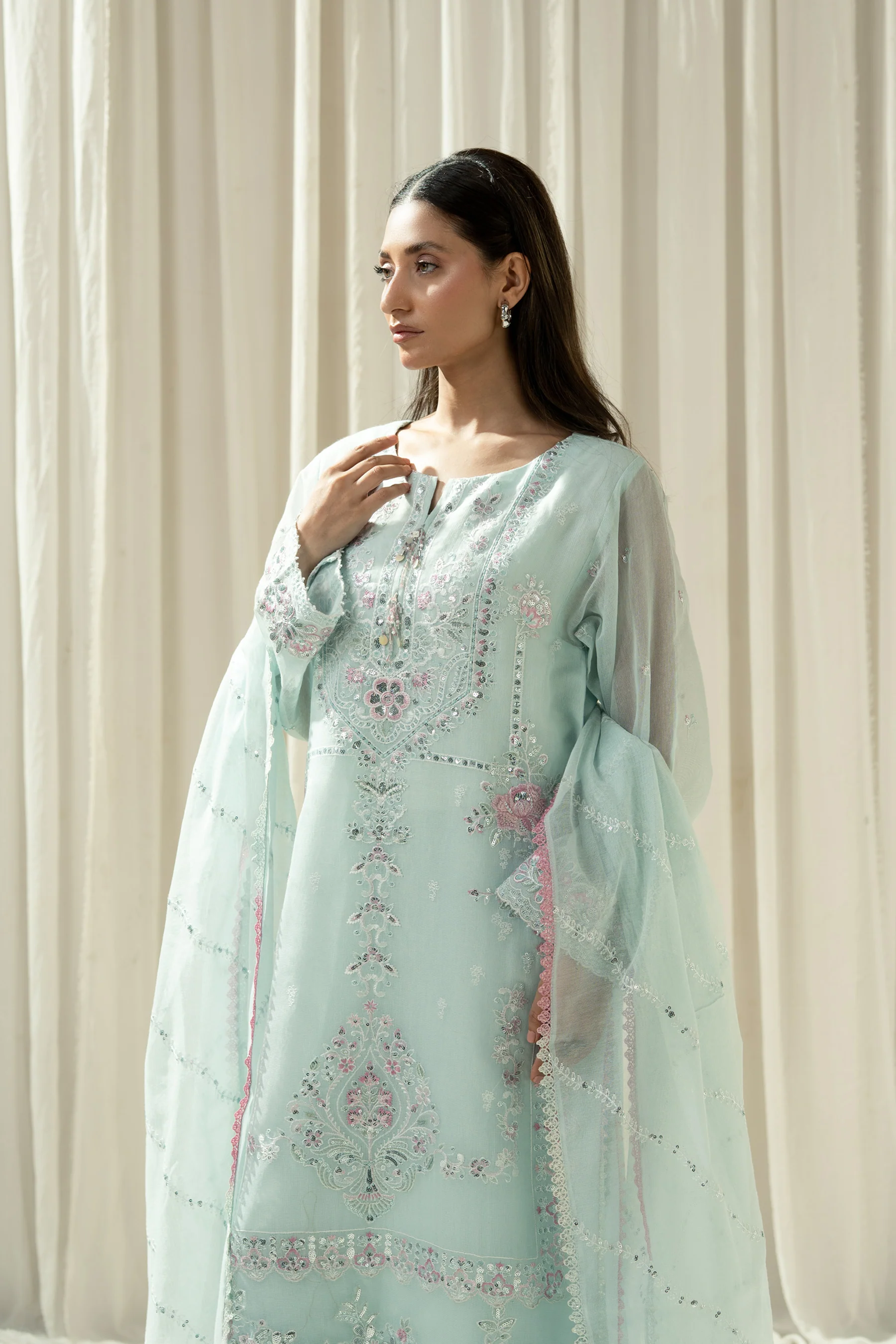 EMBROIDERED COTTON NET STITCHED 3 PIECE SUIT - Image 3