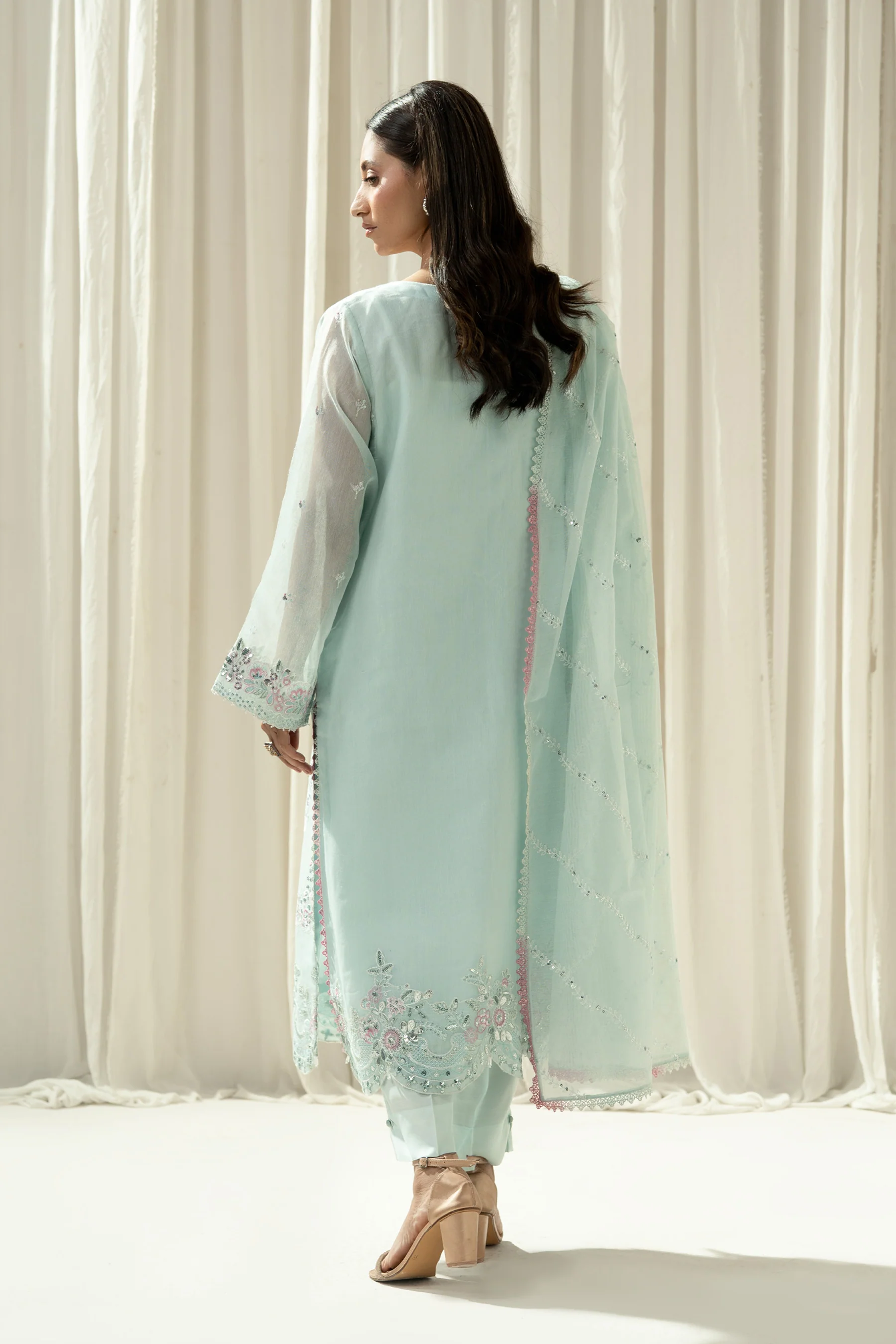 EMBROIDERED COTTON NET STITCHED 3 PIECE SUIT - Image 4