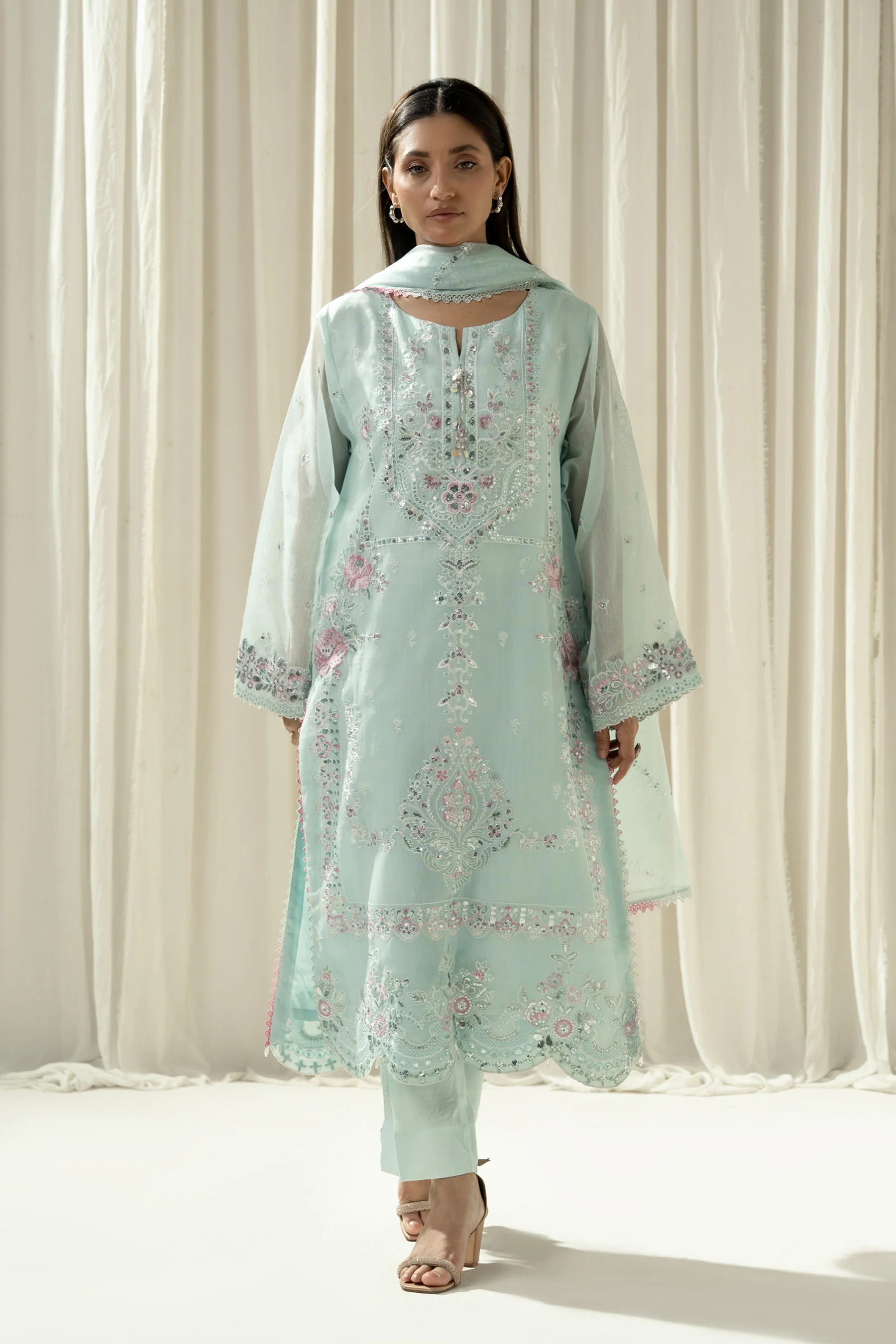EMBROIDERED COTTON NET STITCHED 3 PIECE SUIT - Image 5