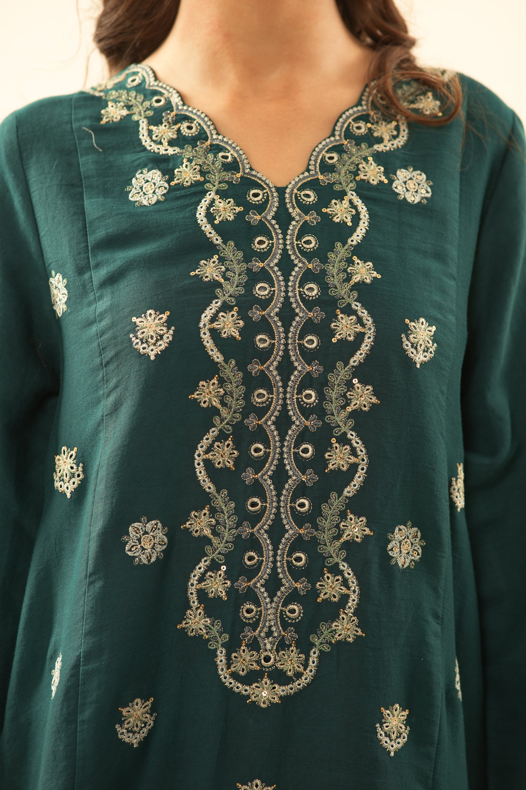 EMBROIDERED COTTON NET UNSTITCHED 3 PIECE SUIT - Image 6