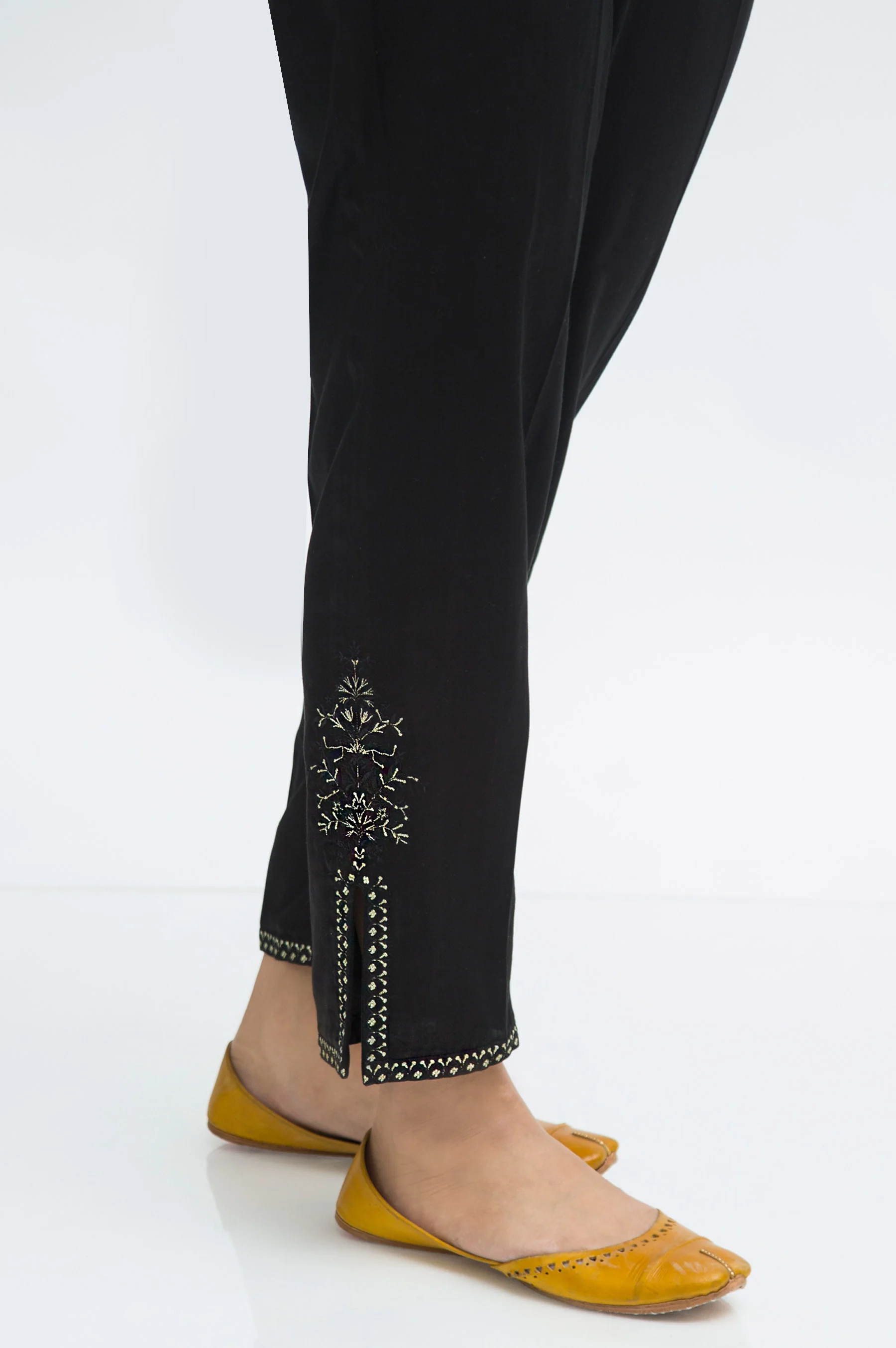 Embroidered Cotton Satin Cigarette Pant - Black - Image 2