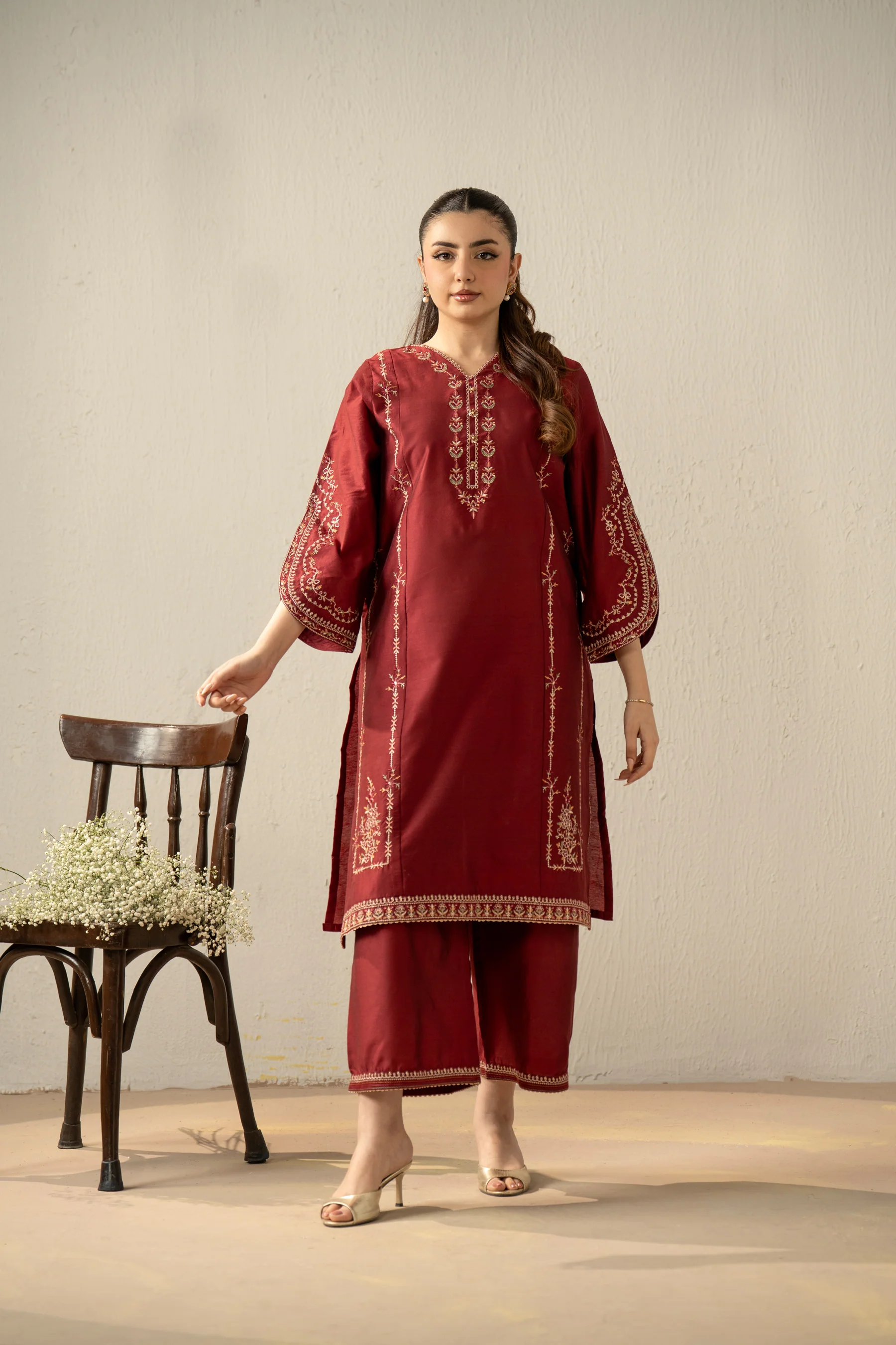 EMBROIDERED COTTON SILK STITCHED 2 PIECE SUIT (FACTORY E-OUTLET) - Image 2