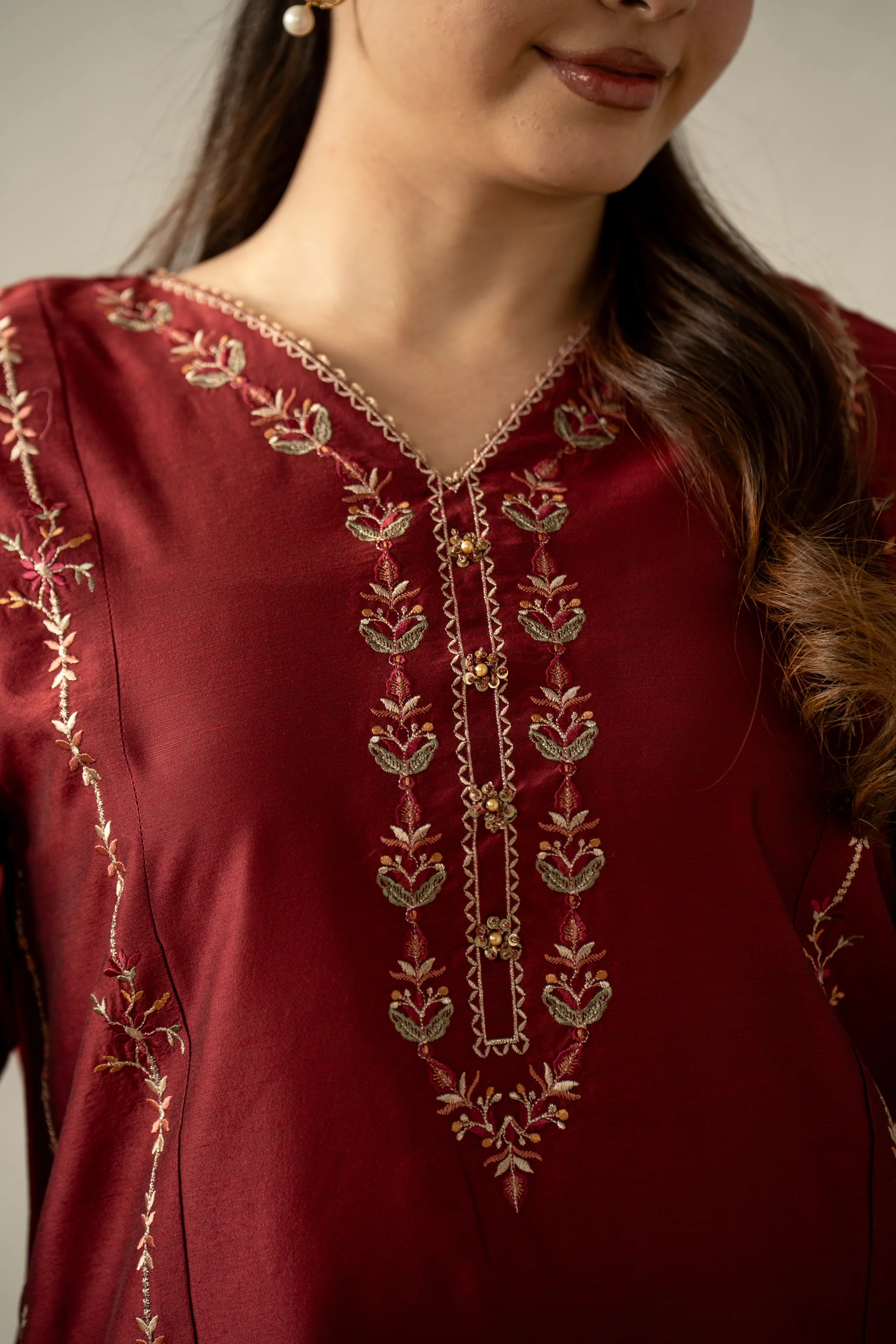EMBROIDERED COTTON SILK STITCHED 2 PIECE SUIT (FACTORY E-OUTLET) - Image 3