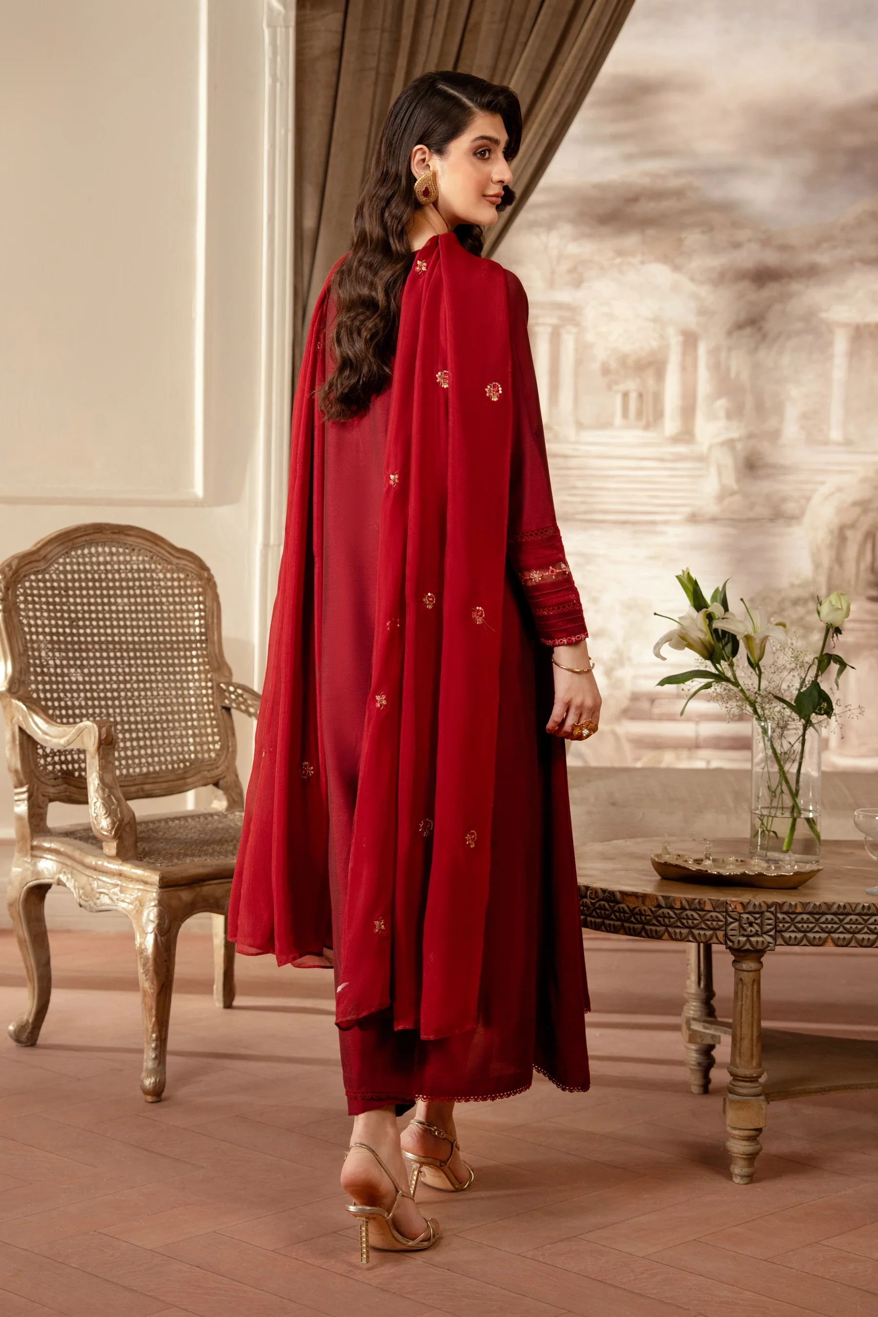 EMBROIDERED COTTON SILK STITCHED 3 PIECE SUIT - Image 3