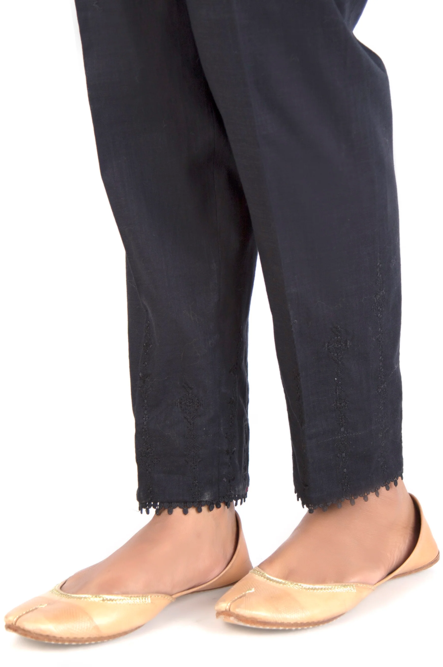 Embroidered Cotton Slub Cigarette Pants - Black - Image 2