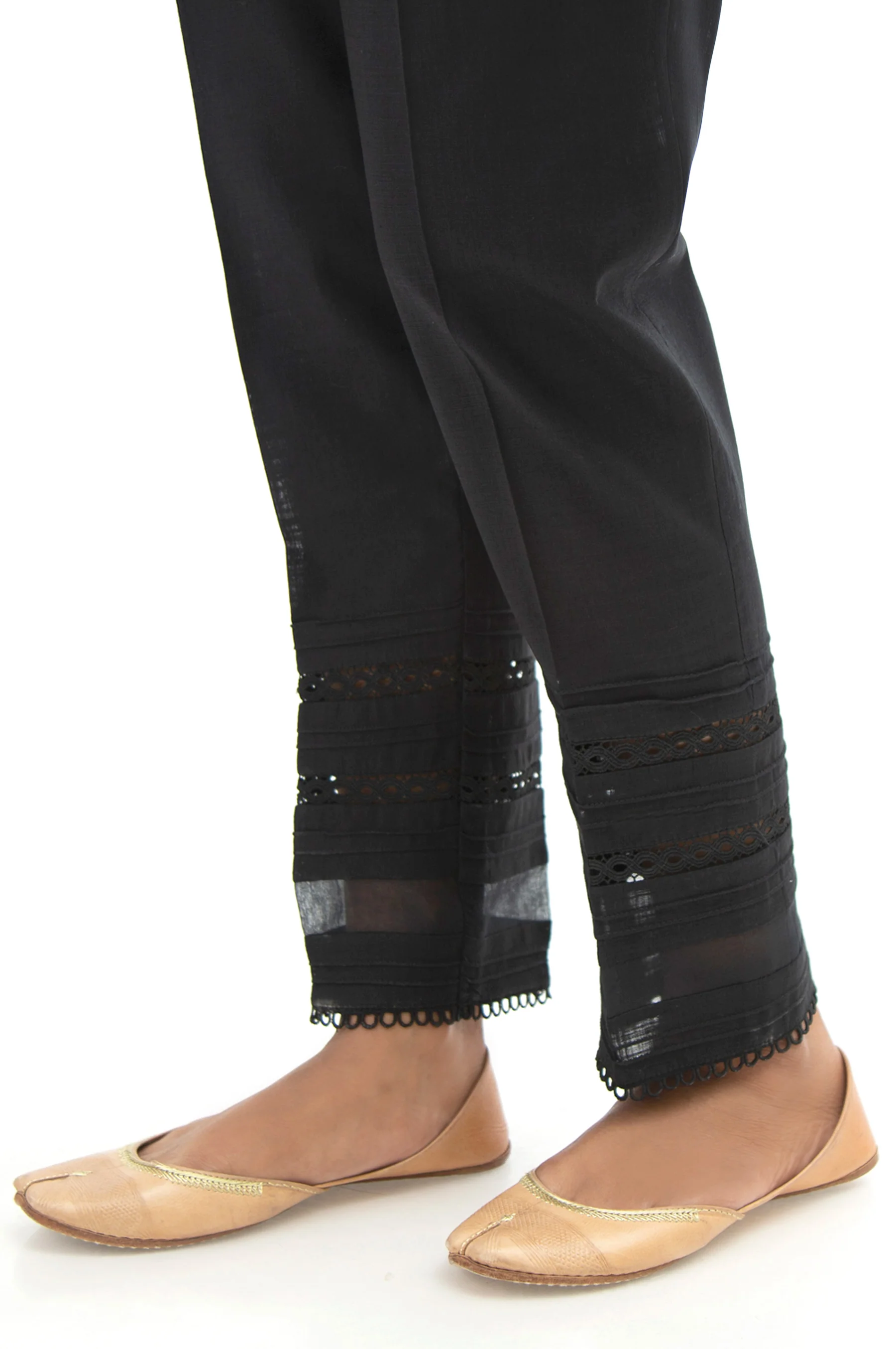 Embroidered Cotton Slub Cigarette Pants - Black - Image 3
