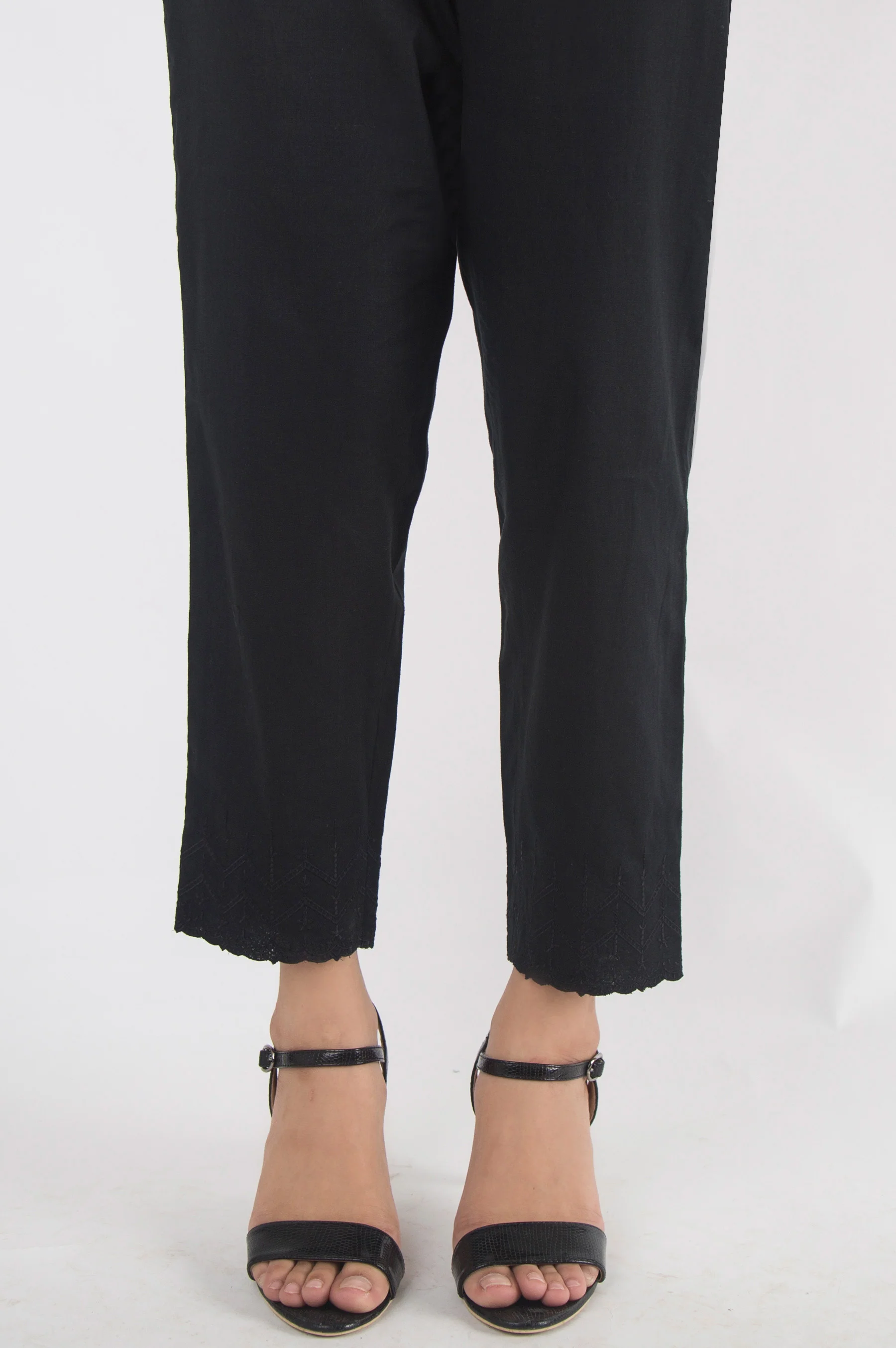 Embroidered Cotton Slub Pants - Black - Image 3