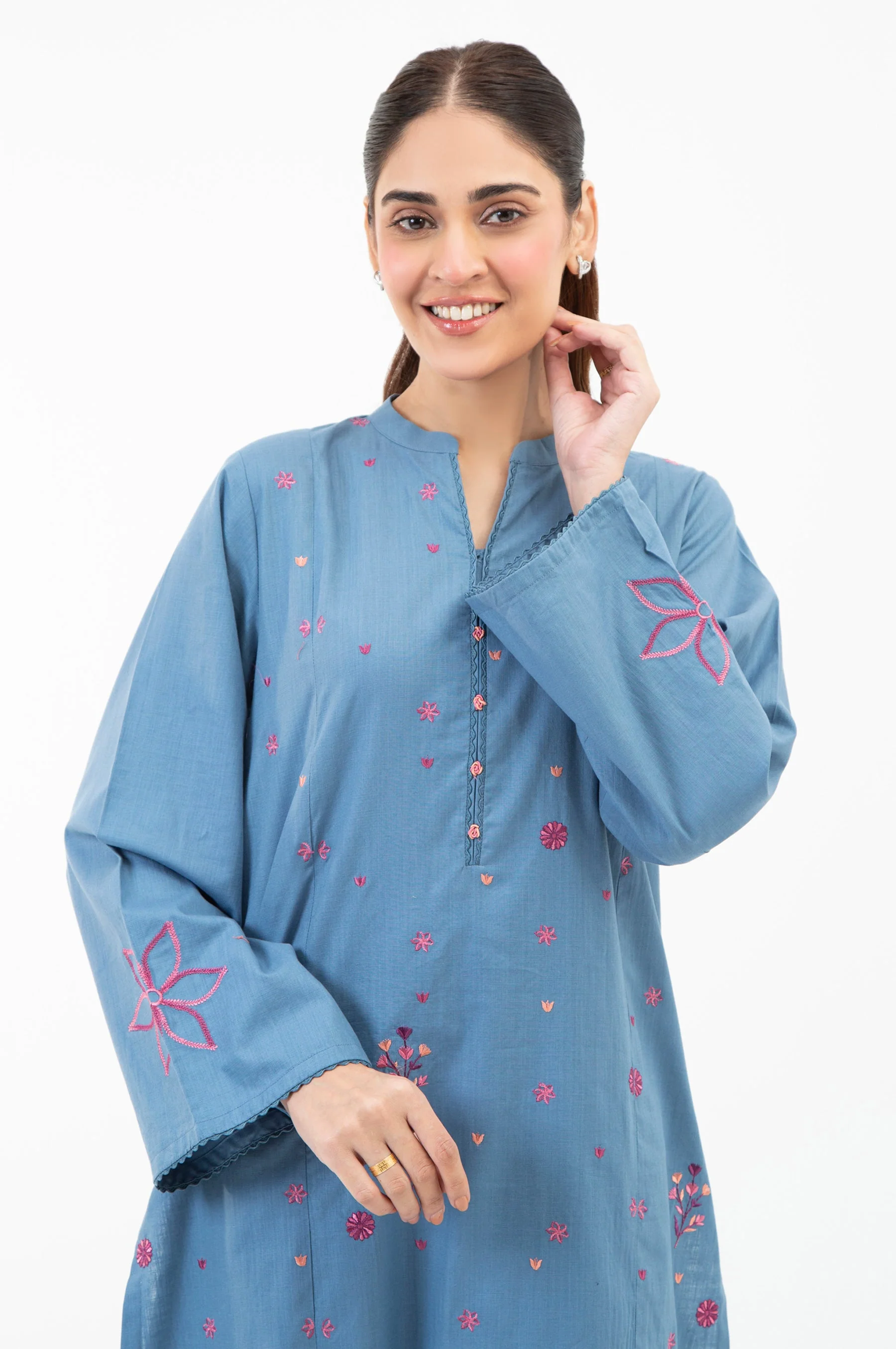 EMBROIDERED COTTON SLUB STITCHED 2 PIECE SUIT (FACTORY E-OUTLET) - Image 3