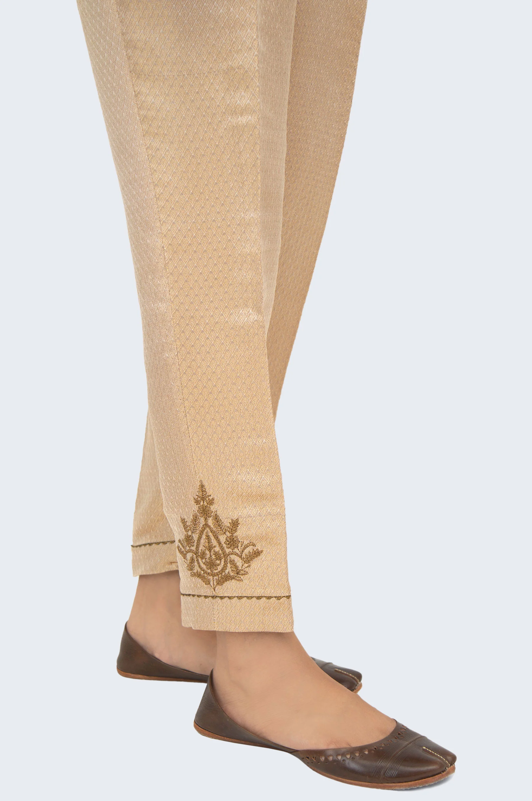 Embroidered Jamawar Cigarette Pants  - Gold - Image 2