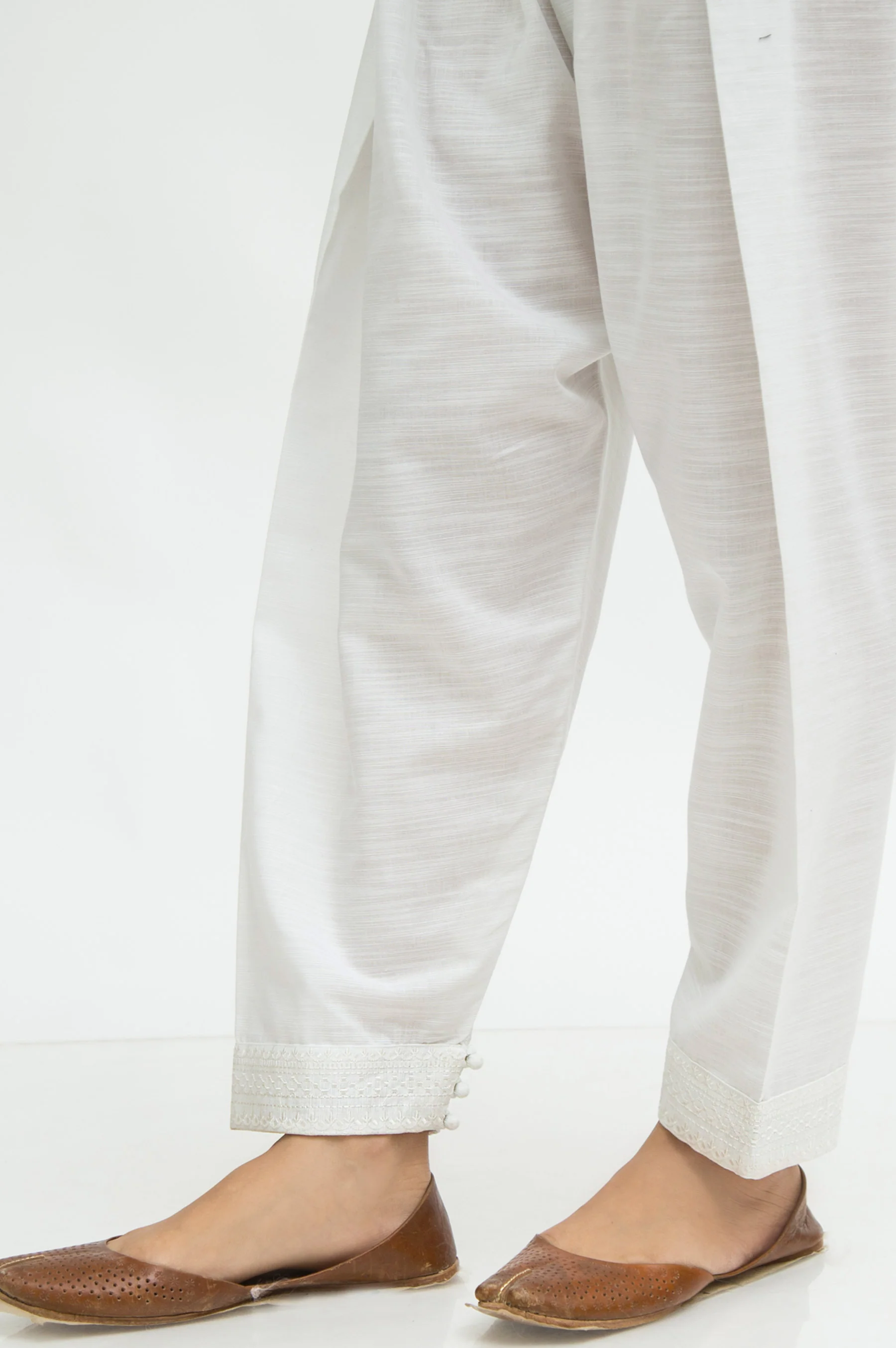 Embroidered Khaddar Shalwar  - White - Image 3