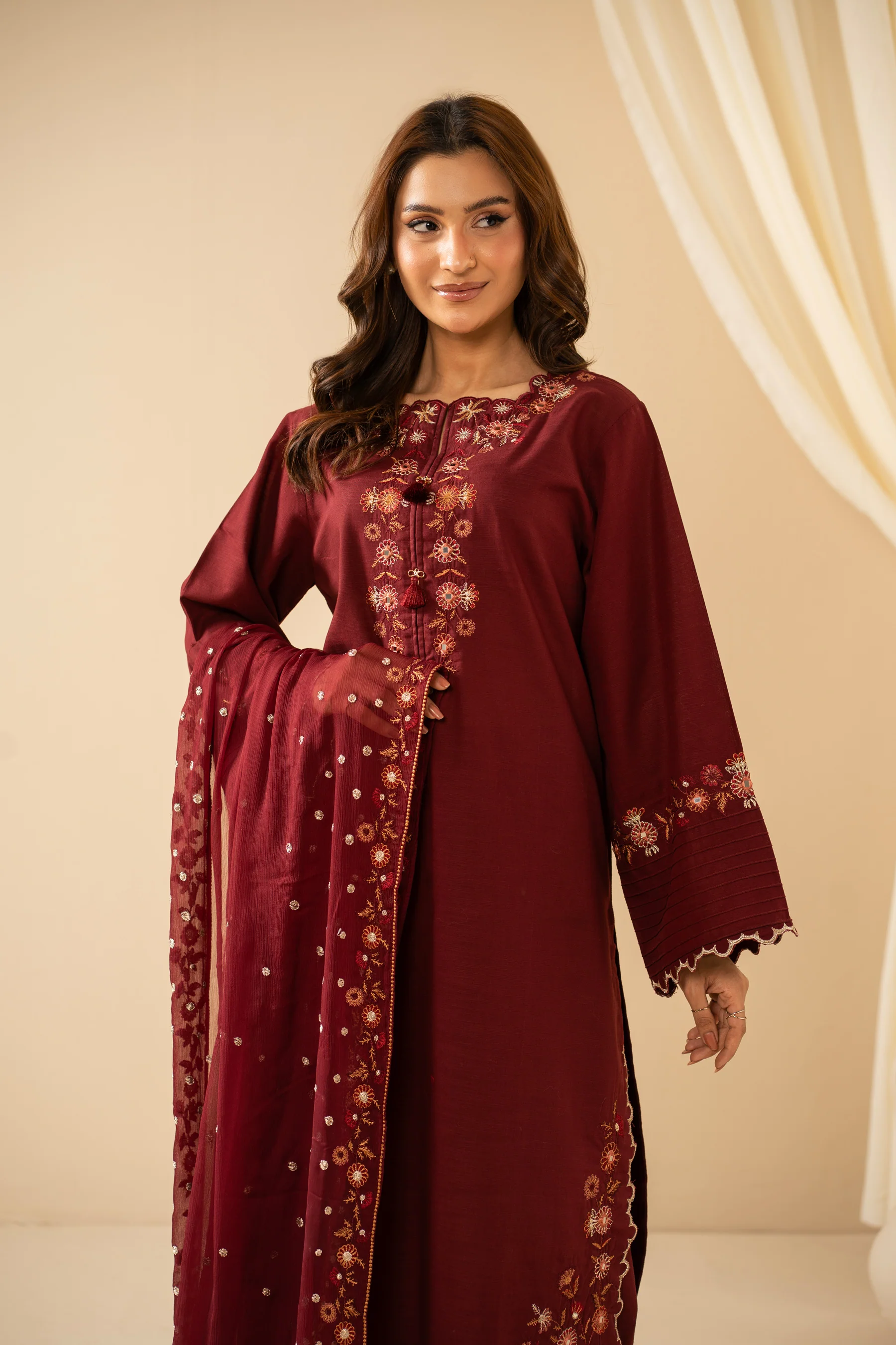 EMBROIDERED KHADDAR STITCHED SHIRT BOTTOM - Image 3