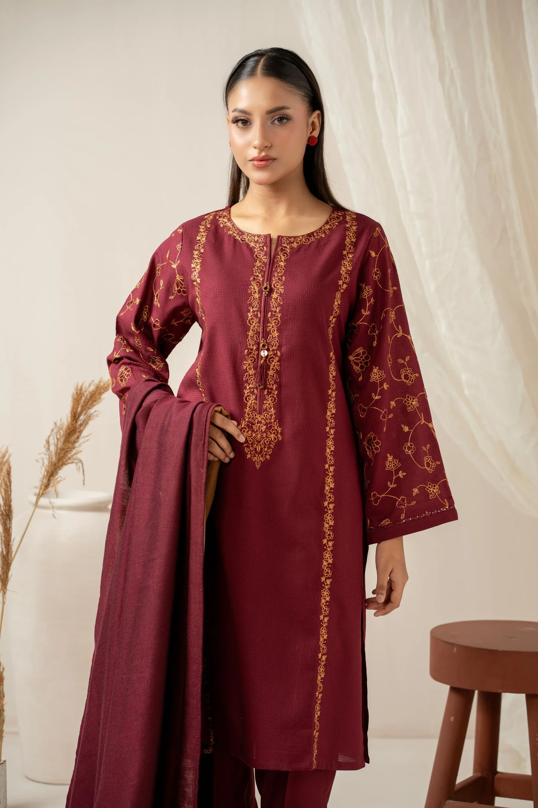 EMBROIDERED KHADDAR STITCHED SHIRT BOTTOM