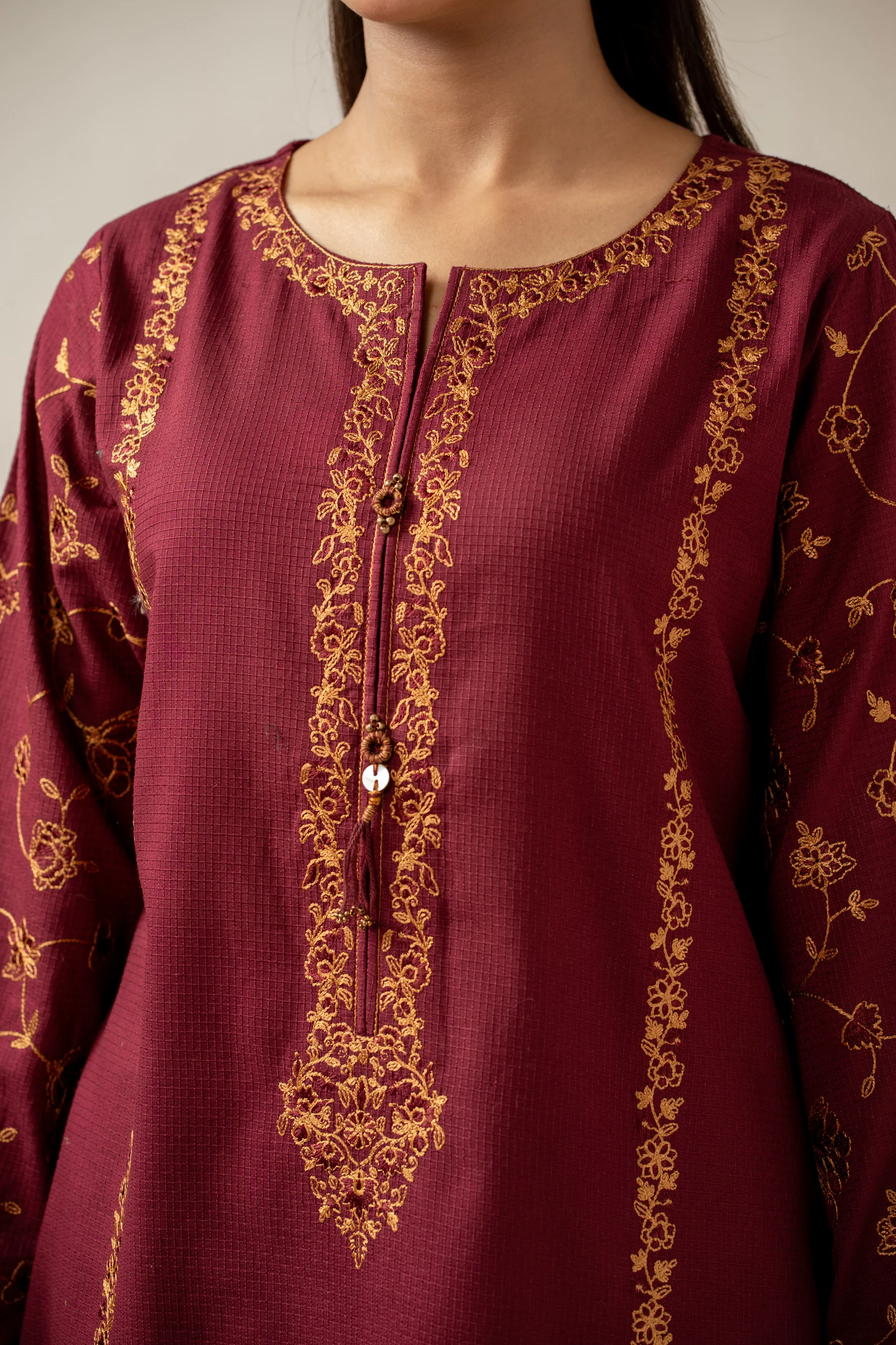 EMBROIDERED KHADDAR STITCHED SHIRT BOTTOM - Image 2