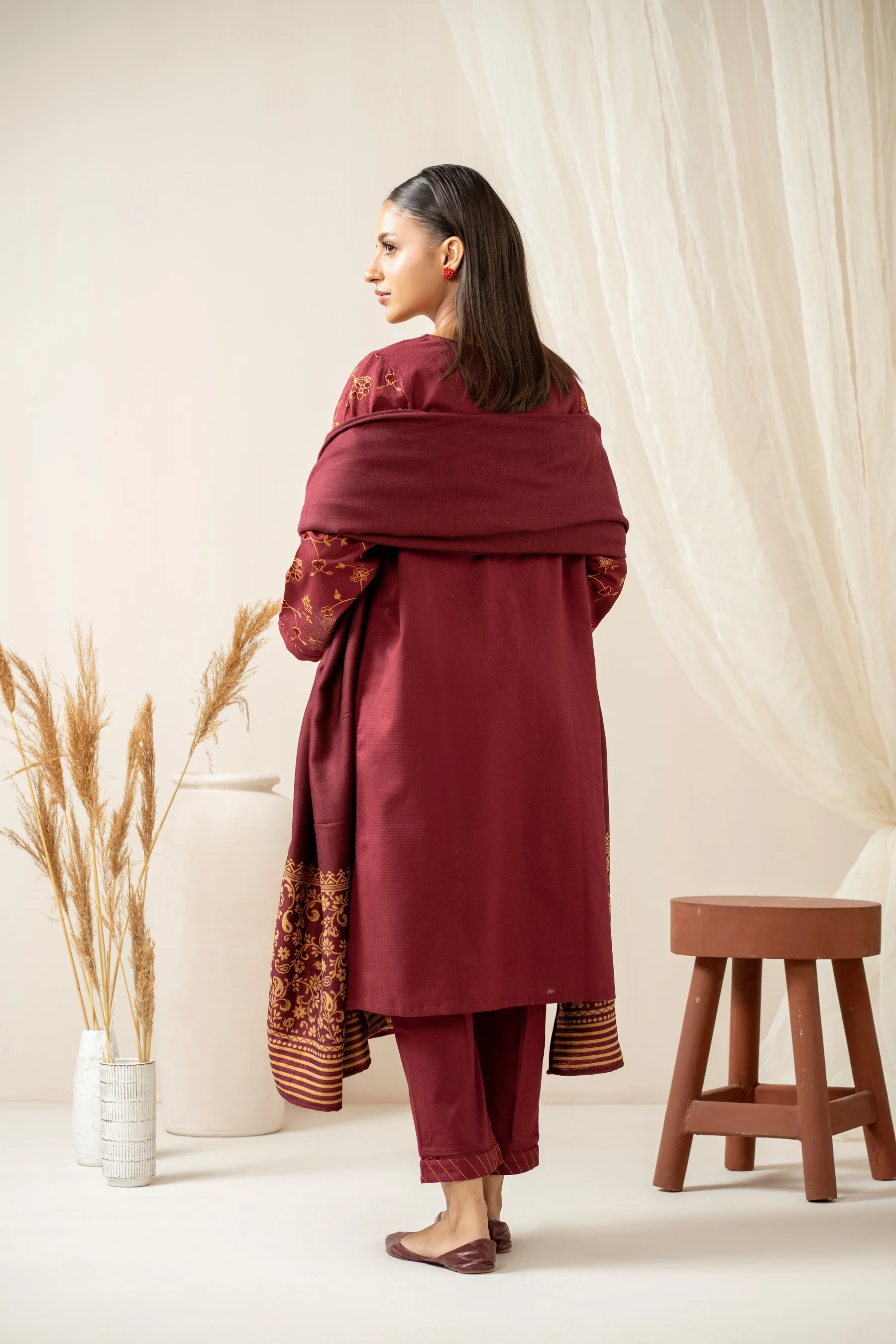 EMBROIDERED KHADDAR STITCHED SHIRT BOTTOM - Image 4