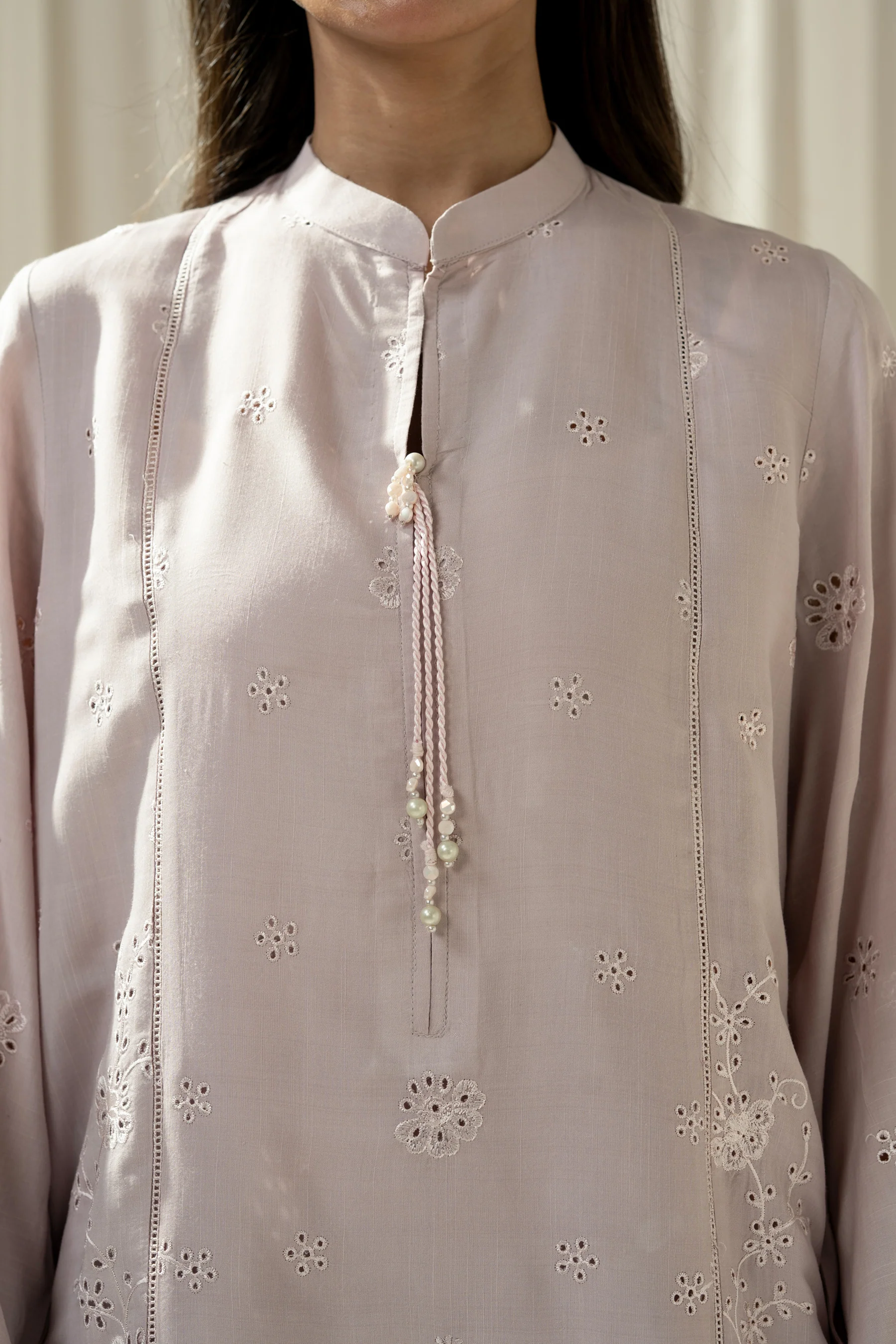 EMBROIDERED RAW SILK STITCHED 2 PIECE SUIT (FACTORY E-OUTLET) - Image 2