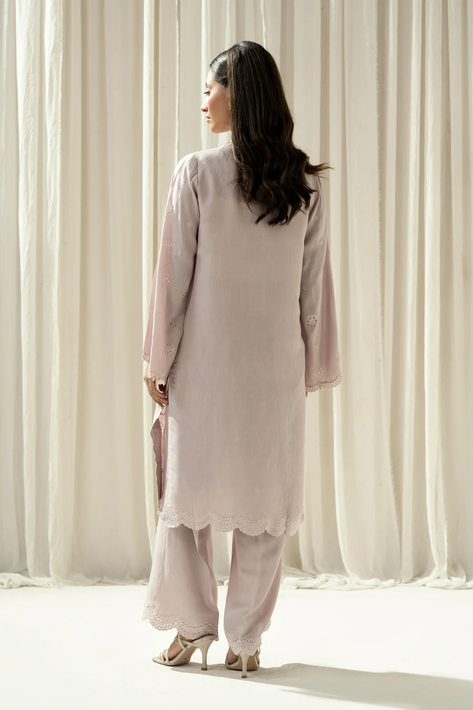 EMBROIDERED RAW SILK STITCHED 2 PIECE SUIT (FACTORY E-OUTLET) - Image 3