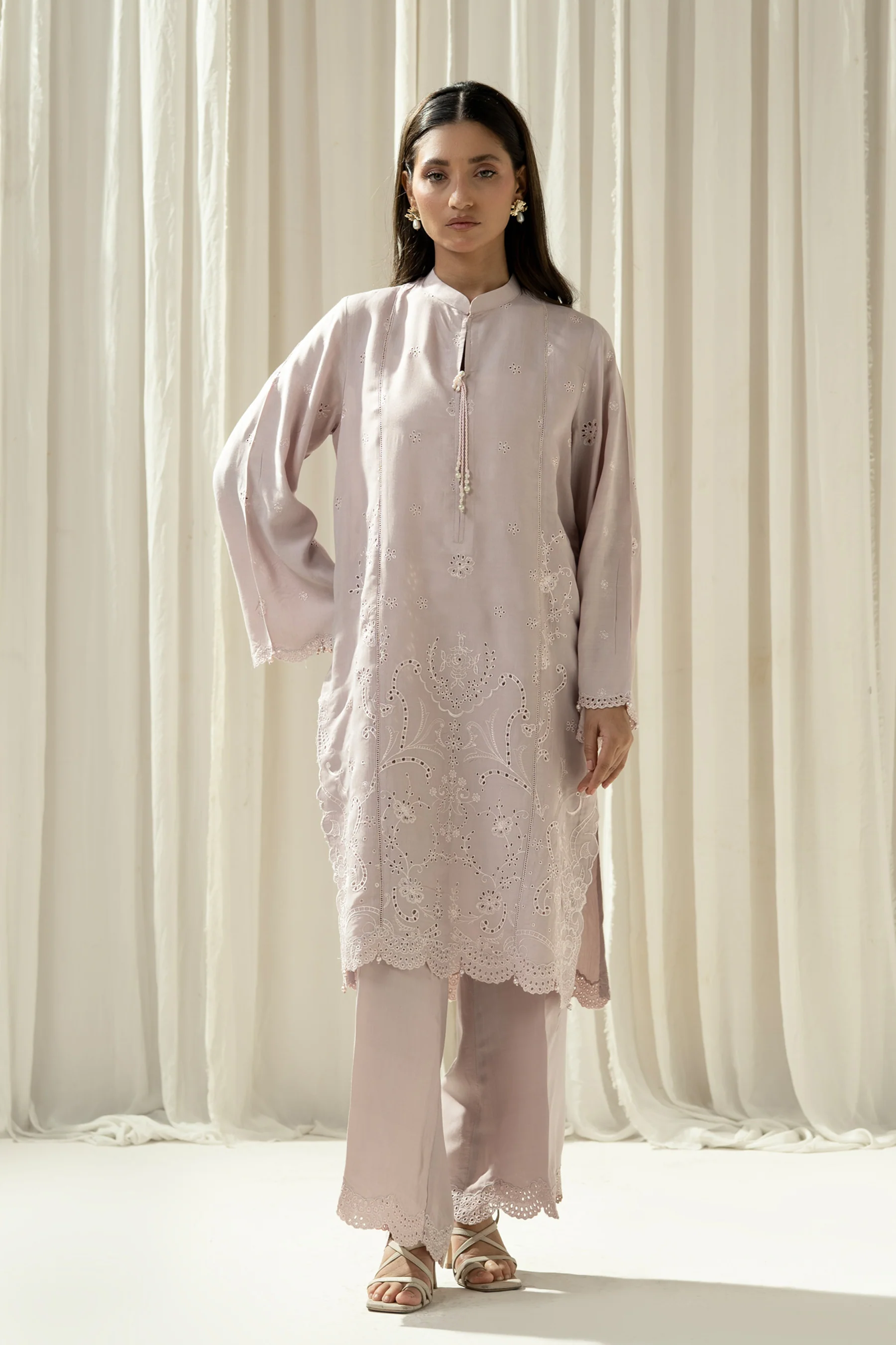 EMBROIDERED RAW SILK STITCHED 2 PIECE SUIT - Image 4