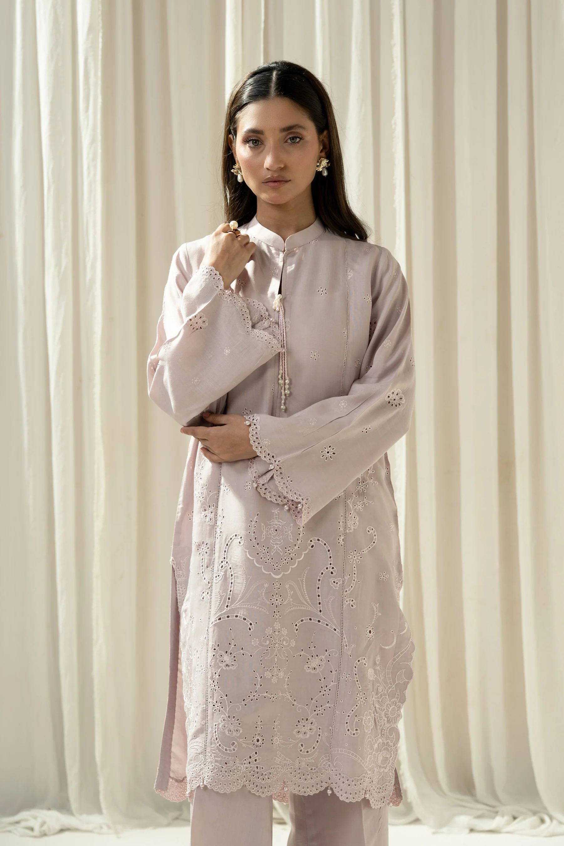 EMBROIDERED RAW SILK STITCHED 2 PIECE SUIT - Image 5