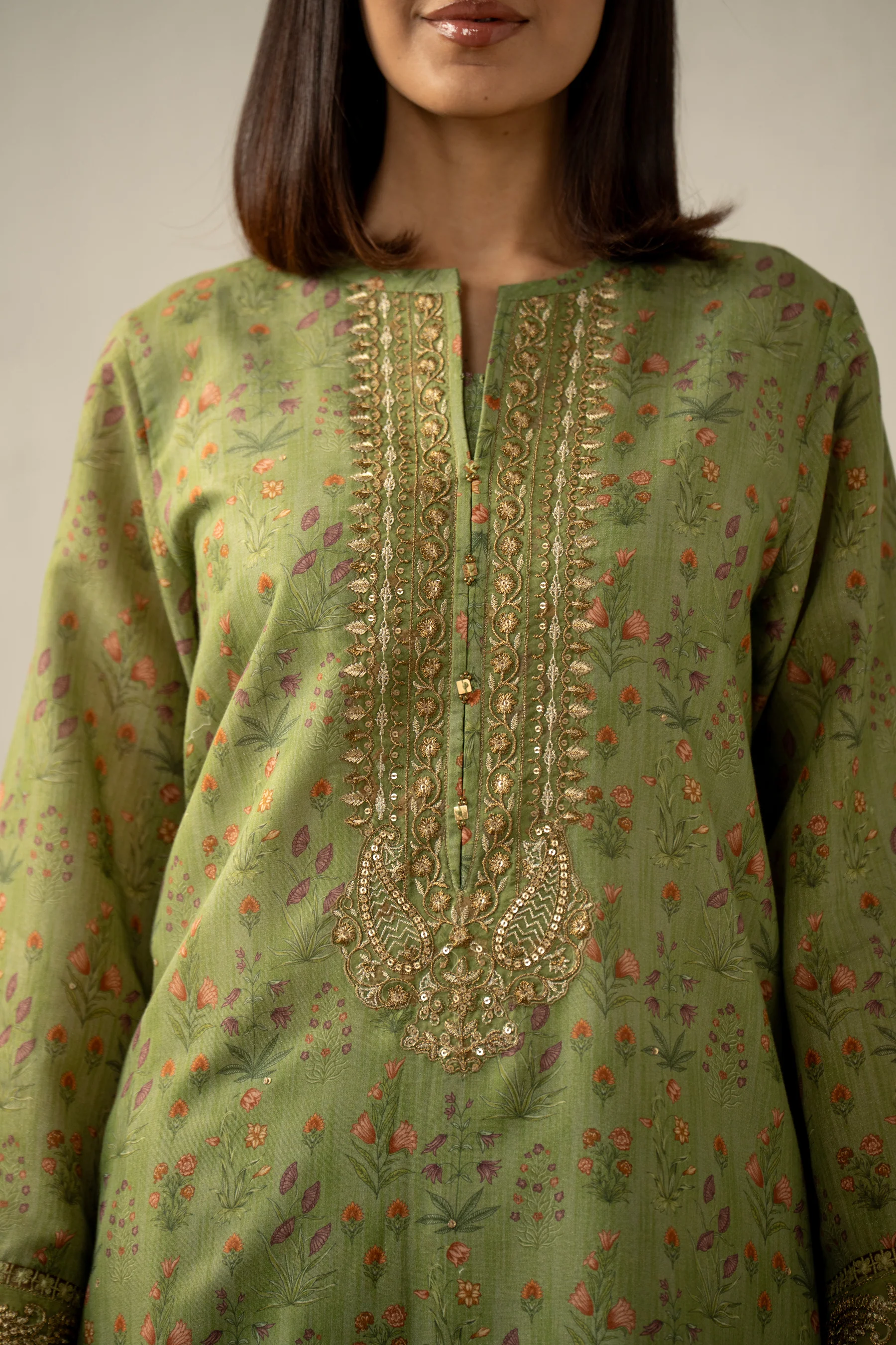 PRINTED EMBROIDERED RAW SILK STITCHED 2 PIECE SUIT - Image 6