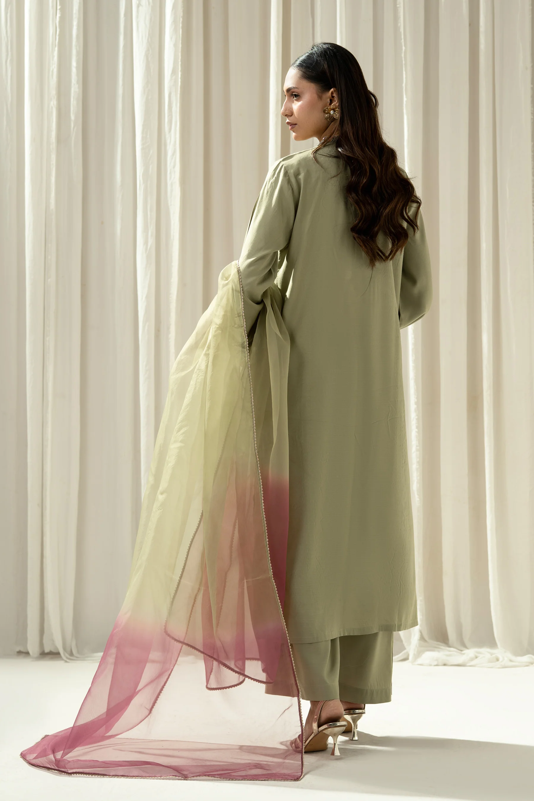 EMBROIDERED RAW SILK STITCHED 3 PIECE SUIT - Image 5