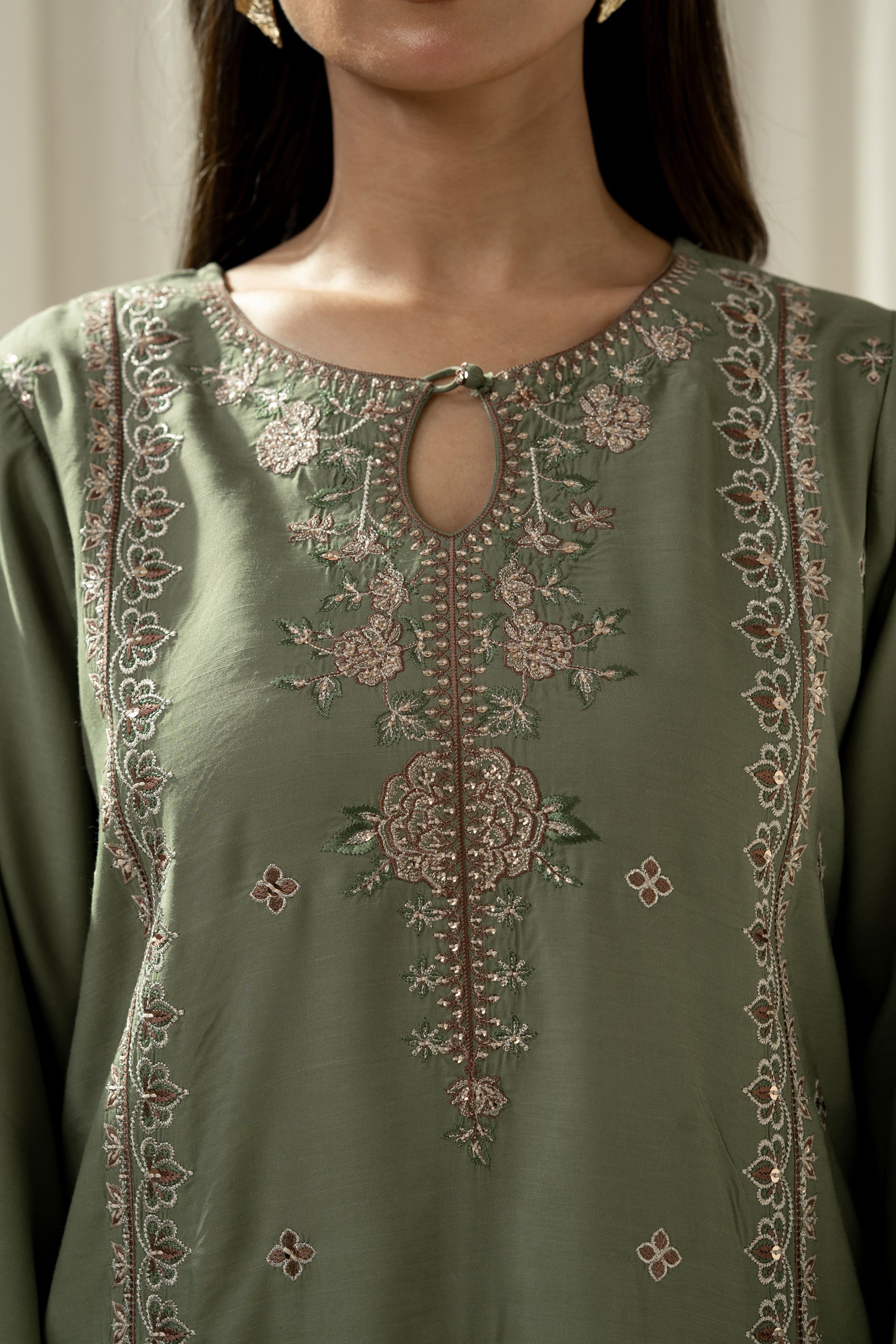 EMBROIDERED RAW SILK STITCHED 3 PIECE SUIT - Image 2
